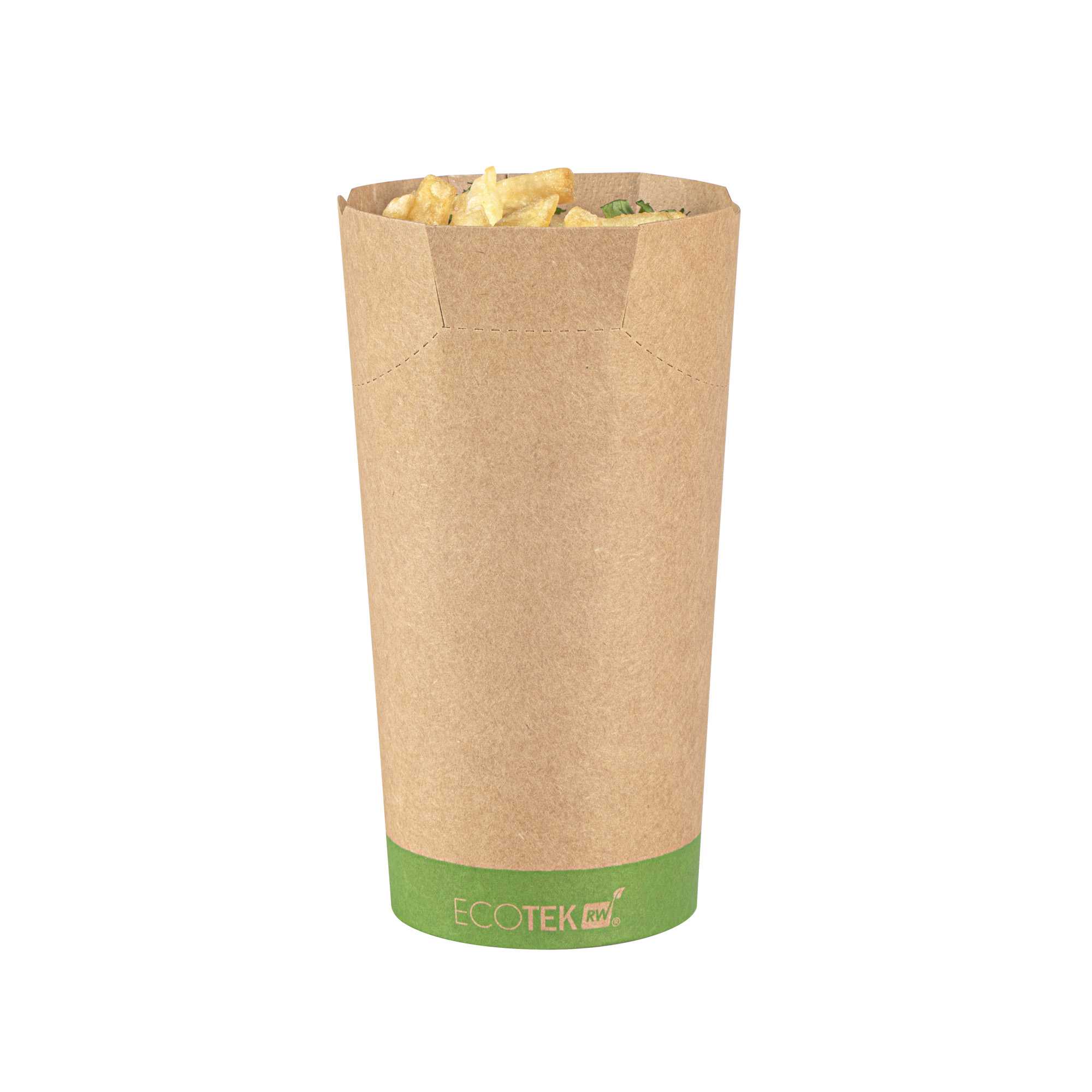 Sustain 20 oz Round Kraft Paper To Go Fry Cup - with PLA Lining, Compostable - 3 1/4" x 3 1/4" x 5" - 100 count box