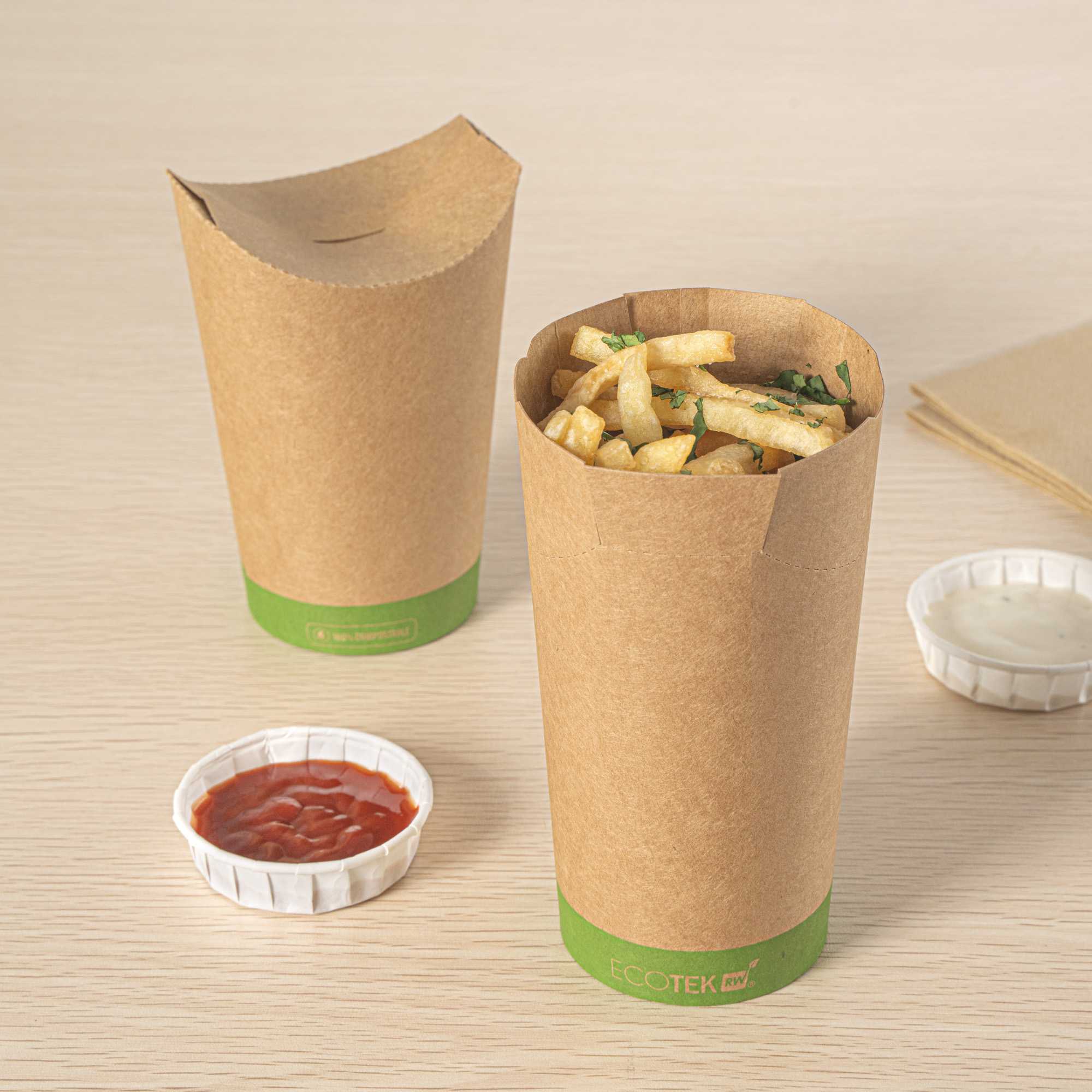 Sustain 20 oz Round Kraft Paper To Go Fry Cup - with PLA Lining, Compostable - 3 1/4" x 3 1/4" x 5" - 100 count box