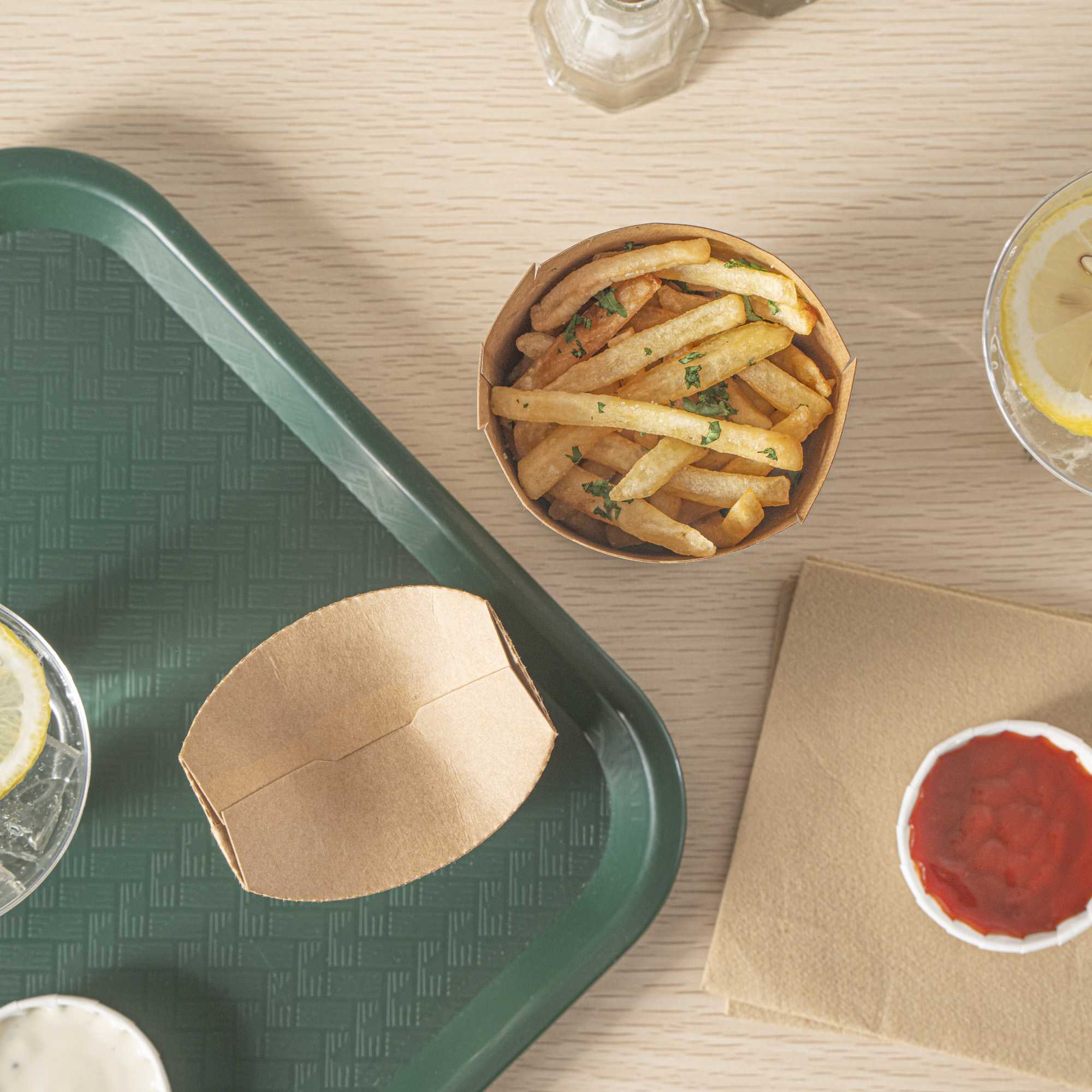 Sustain 20 oz Round Kraft Paper To Go Fry Cup - with PLA Lining, Compostable - 3 1/4" x 3 1/4" x 5" - 100 count box