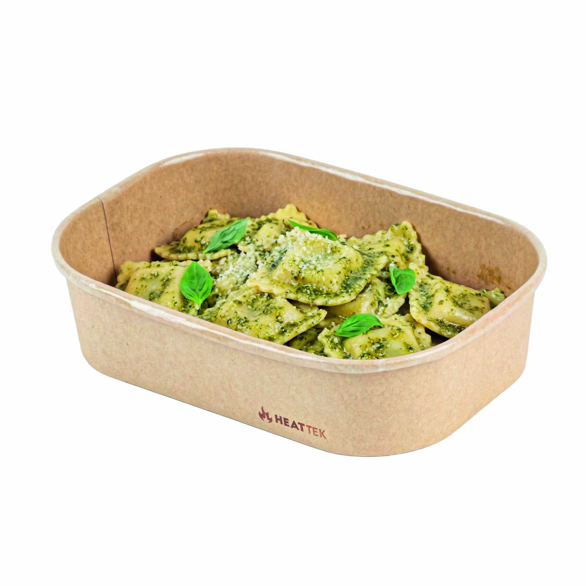 Heat Tek 17 oz Oval Kraft Paper Serving Container - Oven-Safe - 6 3/4" x 4 3/4" x 1 1/2" - 25 count box