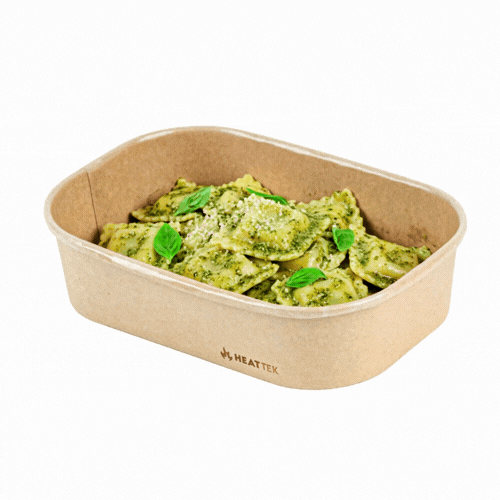 Heat Tek 17 oz Oval Kraft Paper Serving Container - Oven-Safe - 6 3/4" x 4 3/4" x 1 1/2" - 25 count box