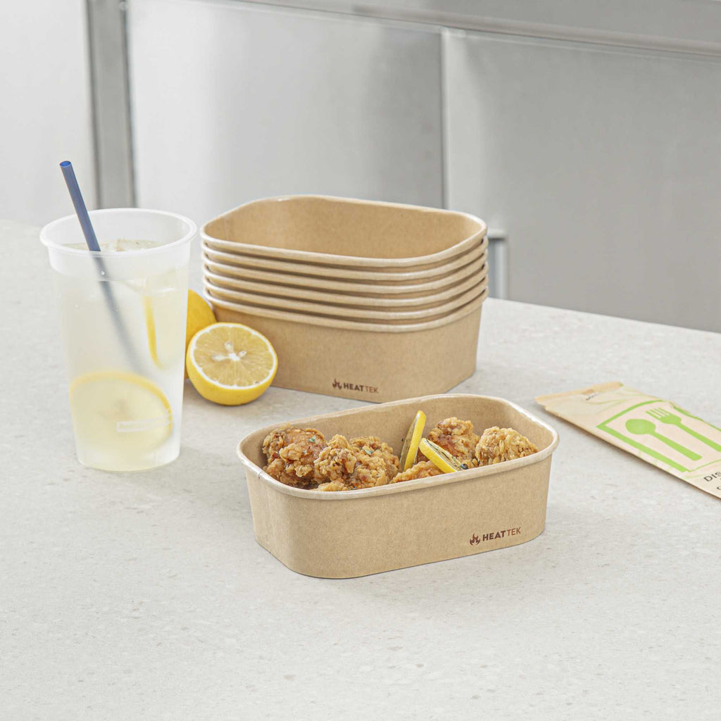 Heat Tek 20 oz Oval Kraft Paper Serving Container - Oven-Safe - 6 3/4" x 4 3/4" x 2" - 25 count box