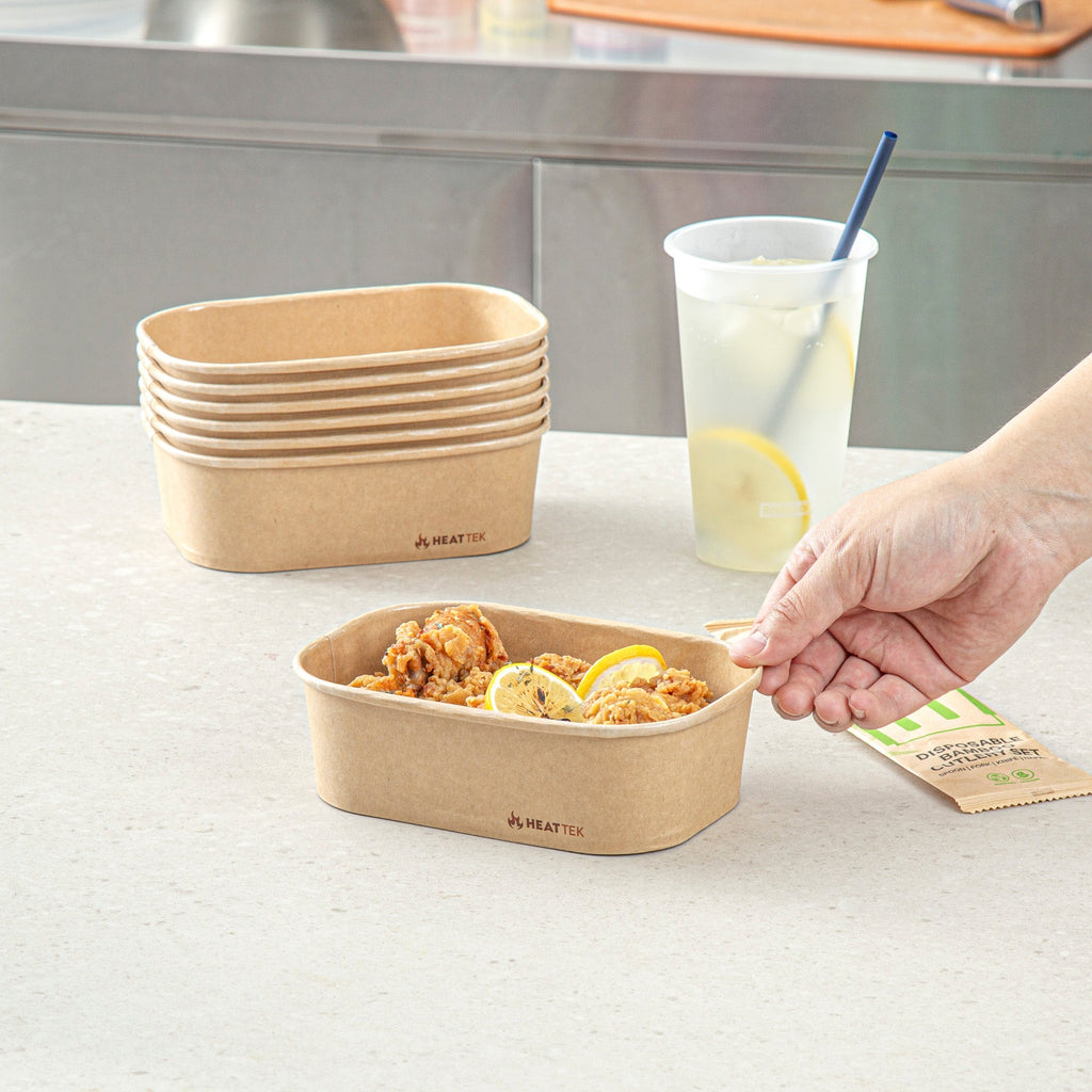 Heat Tek 20 oz Oval Kraft Paper Serving Container - Oven-Safe - 6 3/4" x 4 3/4" x 2" -100 count box