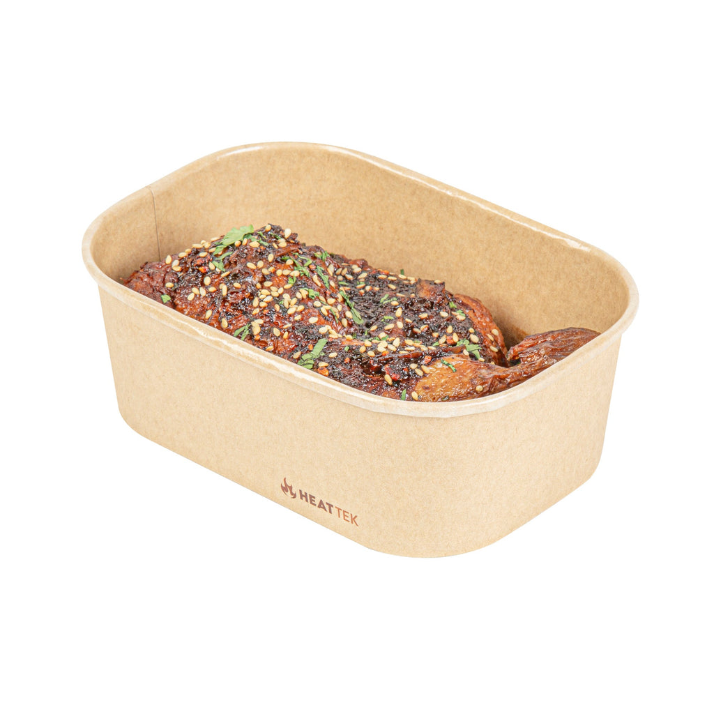Heat Tek 25 oz Oval Kraft Paper Serving Container - Oven-Safe - 6 3/4" x 4 3/4" x 2 1/4" -100 count box