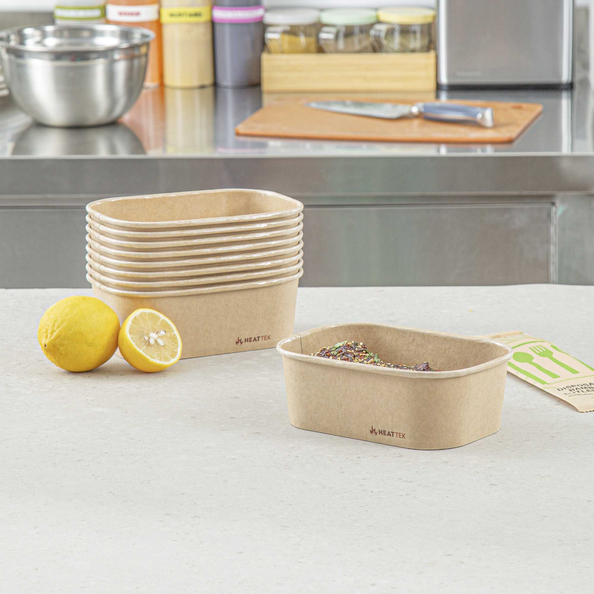 Heat Tek 25 oz Oval Kraft Paper Serving Container - Oven-Safe - 6 3/4" x 4 3/4" x 2 1/4" - 25 count box