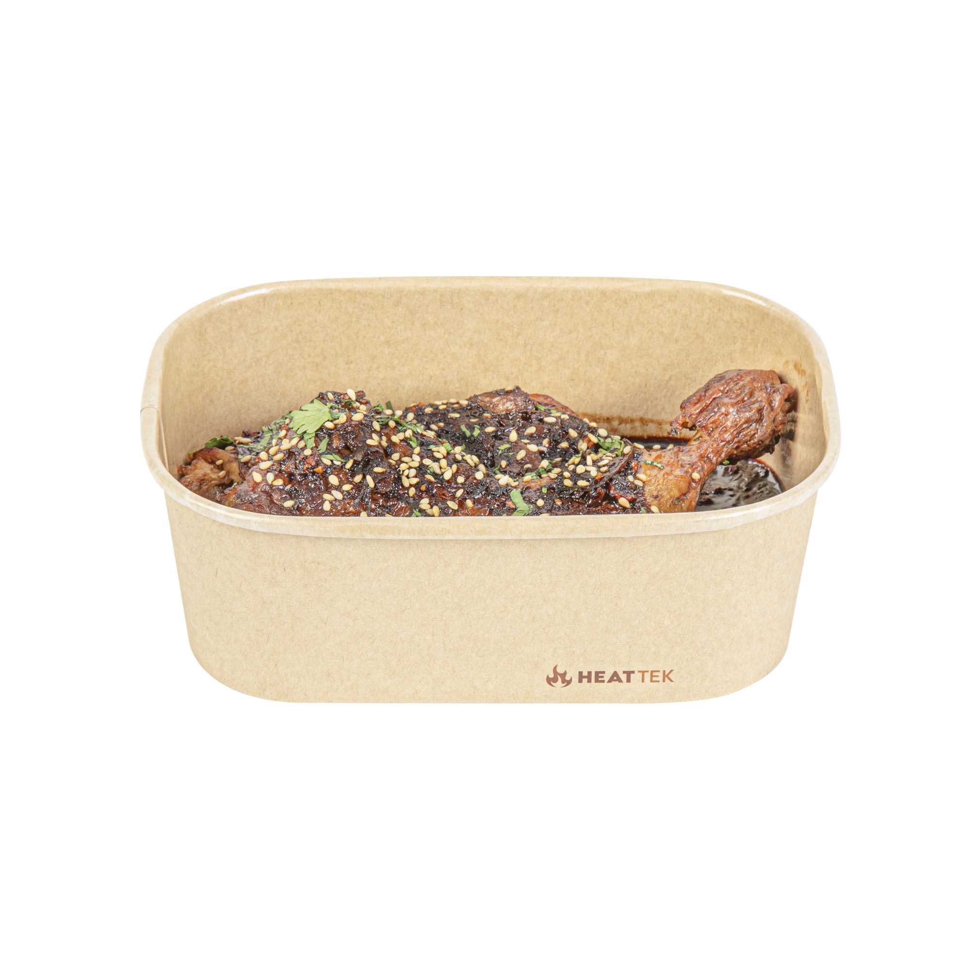 Heat Tek 25 oz Oval Kraft Paper Serving Container - Oven-Safe - 6 3/4" x 4 3/4" x 2 1/4" - 25 count box