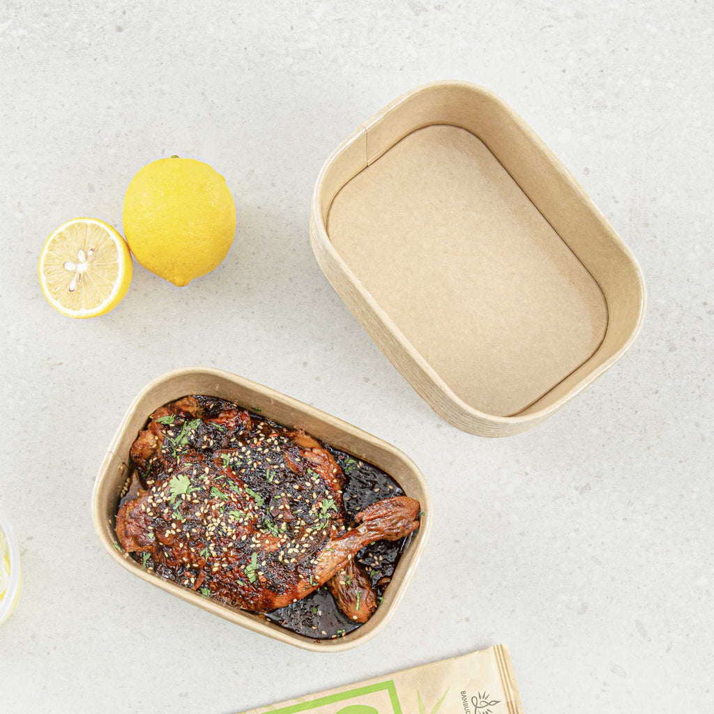 Heat Tek 25 oz Oval Kraft Paper Serving Container - Oven-Safe - 6 3/4" x 4 3/4" x 2 1/4" - 25 count box