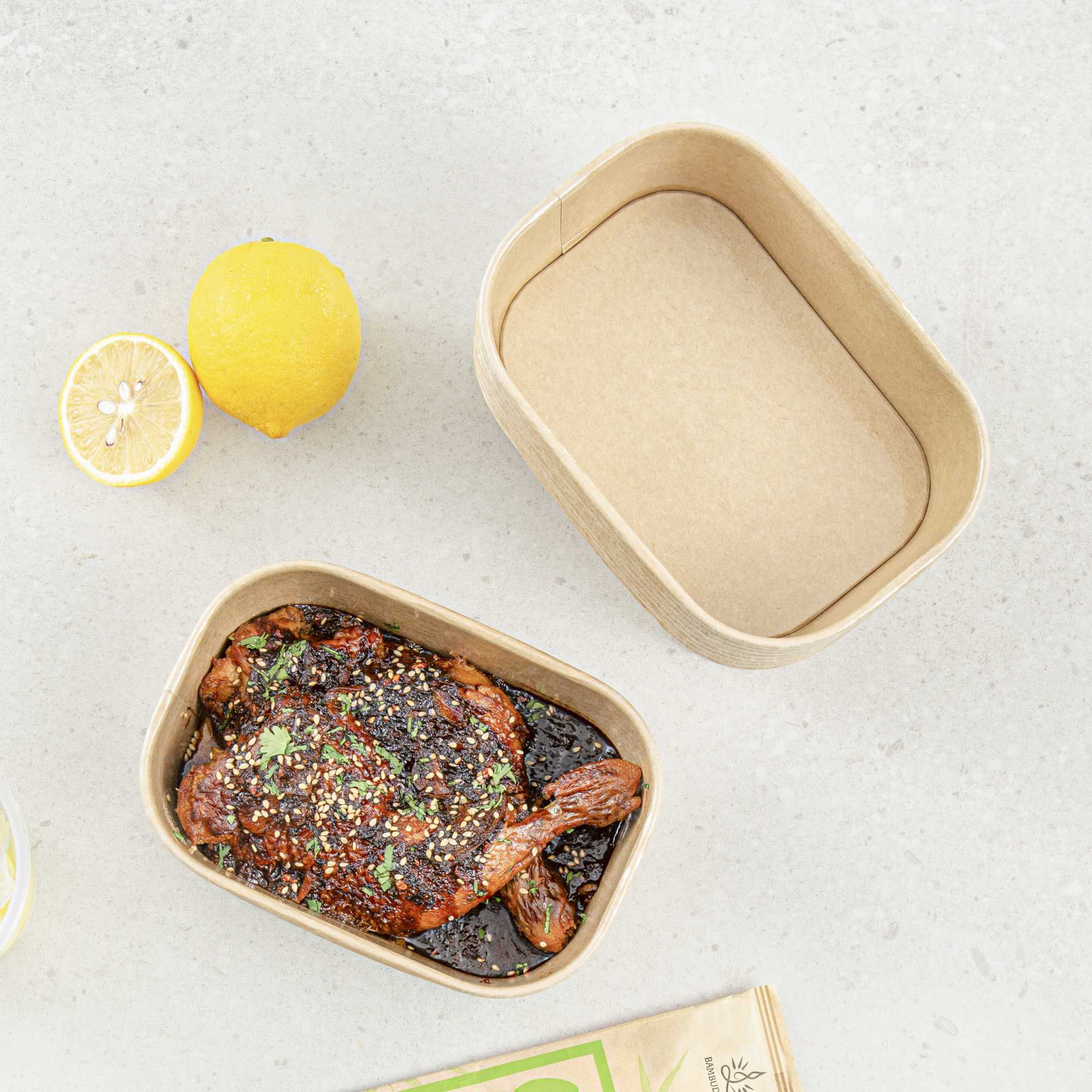 Heat Tek 25 oz Oval Kraft Paper Serving Container - Oven-Safe - 6 3/4" x 4 3/4" x 2 1/4" - 25 count box