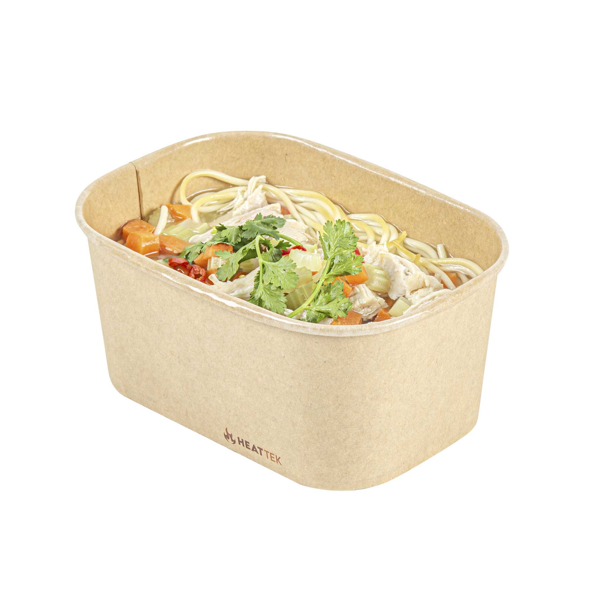 Heat Tek 34 oz Oval Kraft Paper Serving Container - Oven-Safe - 6 3/4" x 4 3/4" x 3" - 25 count box