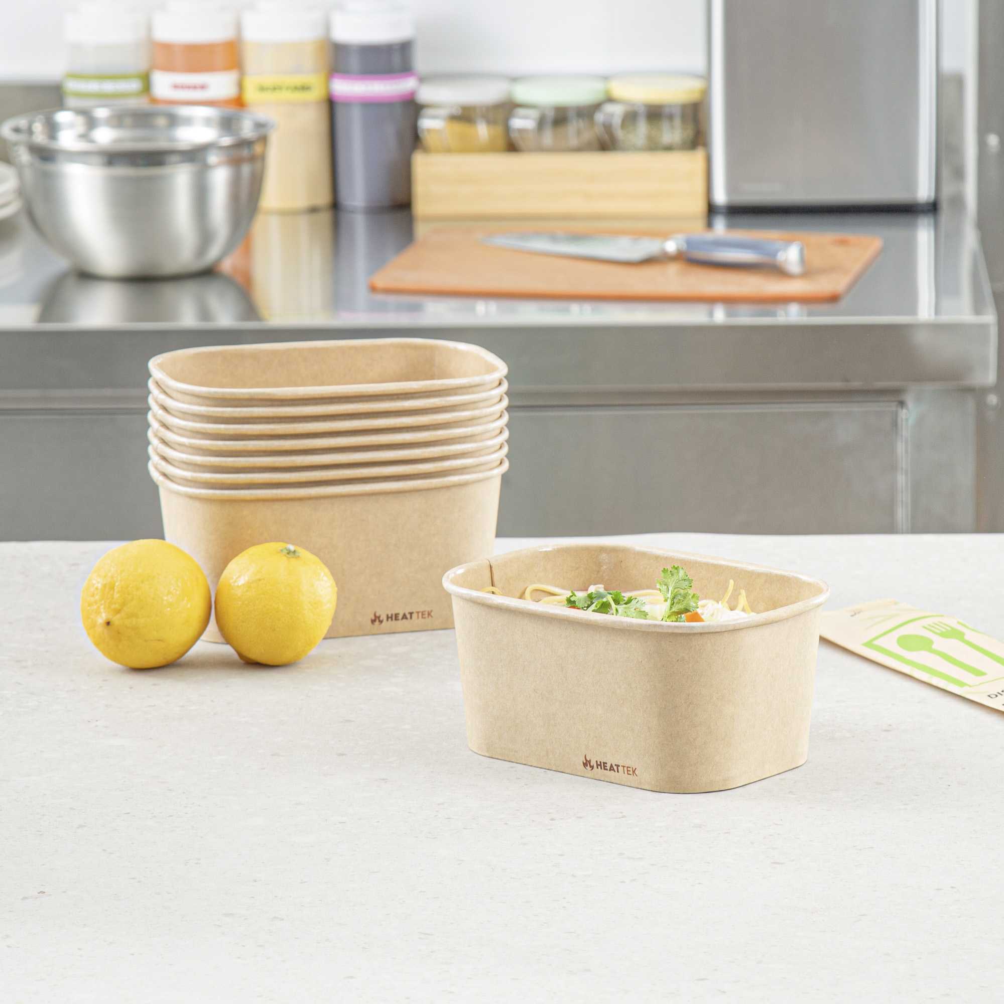 Heat Tek 34 oz Oval Kraft Paper Serving Container - Oven-Safe - 6 3/4" x 4 3/4" x 3" - 25 count box
