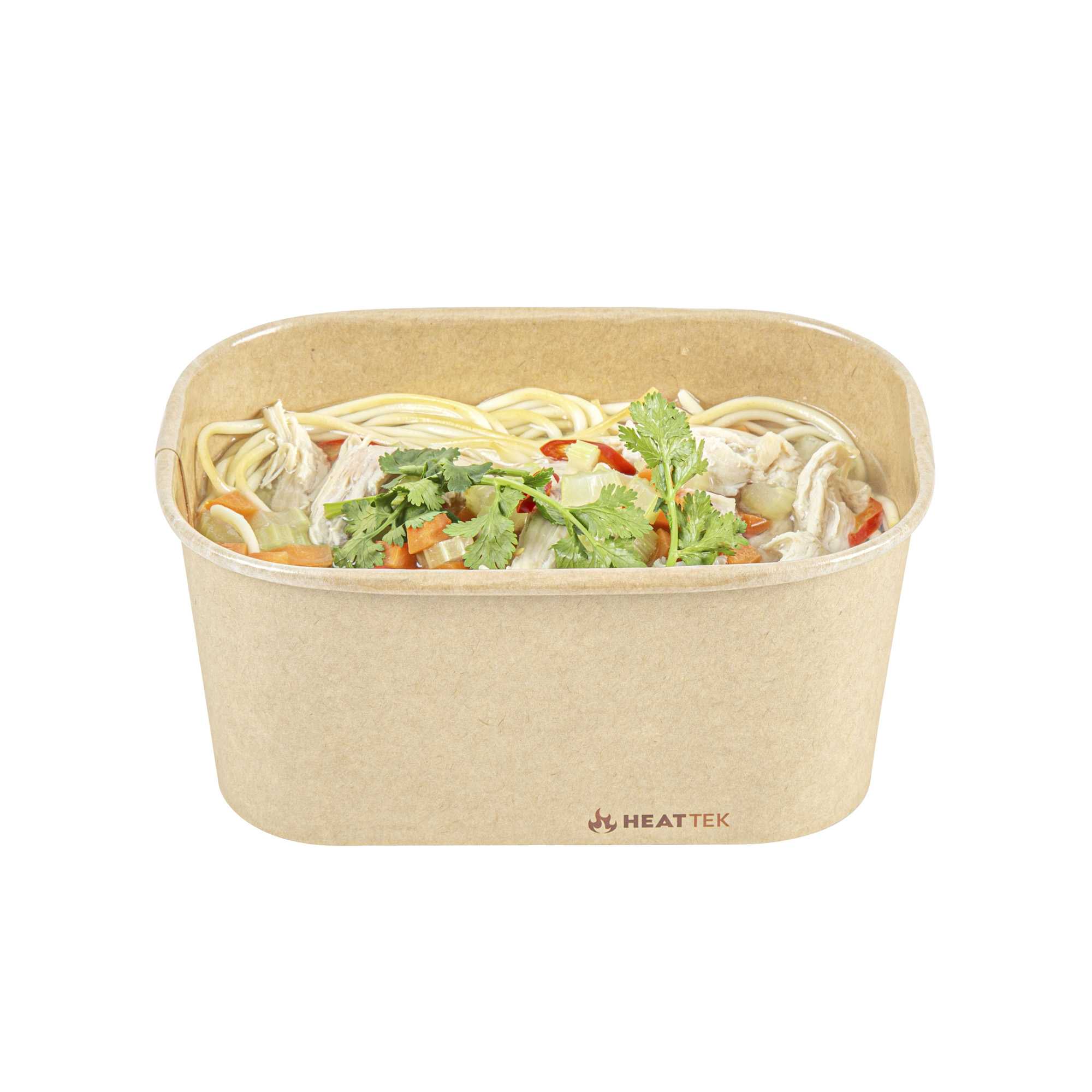 Heat Tek 34 oz Oval Kraft Paper Serving Container - Oven-Safe - 6 3/4" x 4 3/4" x 3" - 25 count box