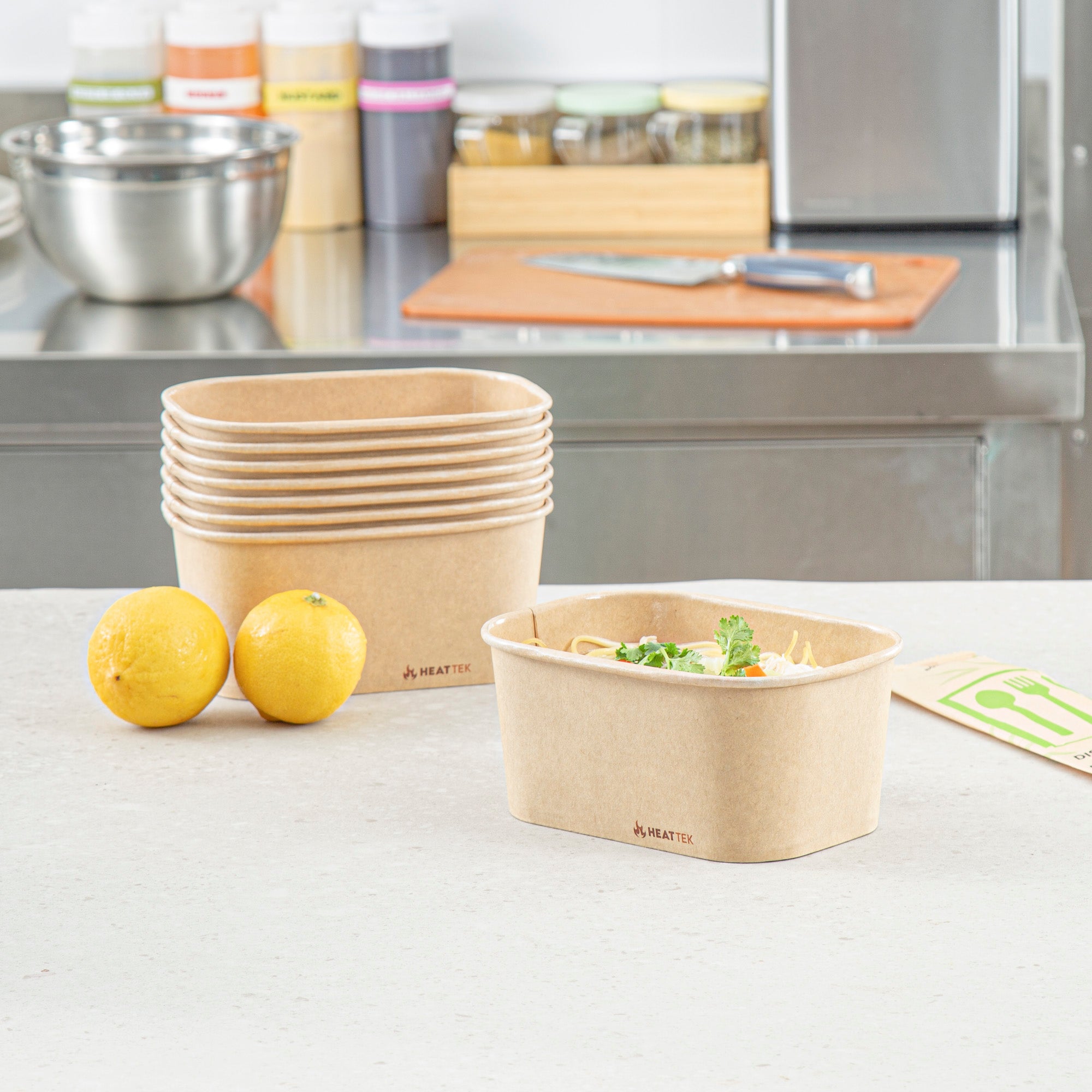 Heat Tek 34 oz Oval Kraft Paper Serving Container - Oven-Safe - 6 3/4" x 4 3/4" x 3" -100 count box