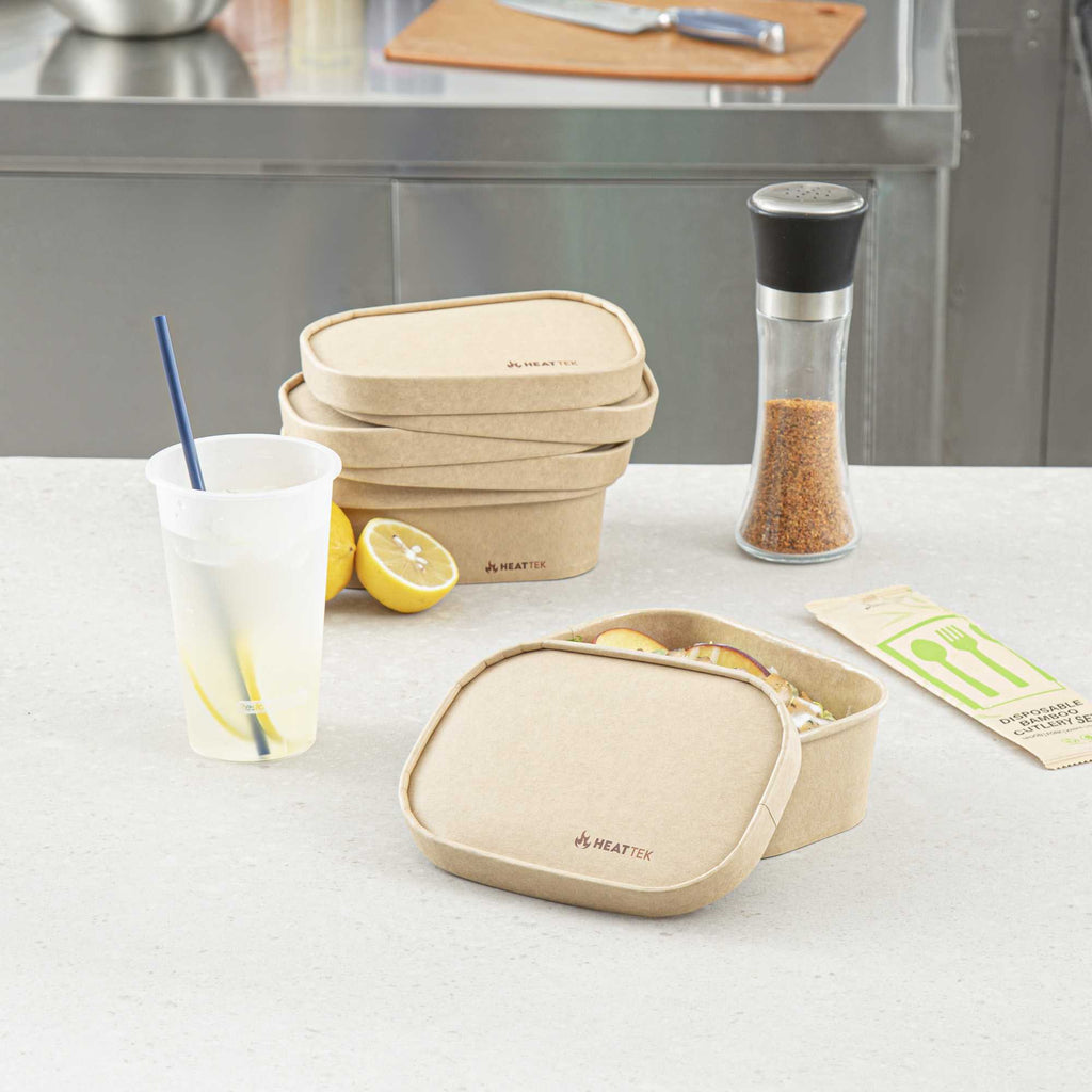 Heat Tek Oval Kraft Paper Lid - Fits 17, 20, 25 and 34 oz Serving Container - 25 count box