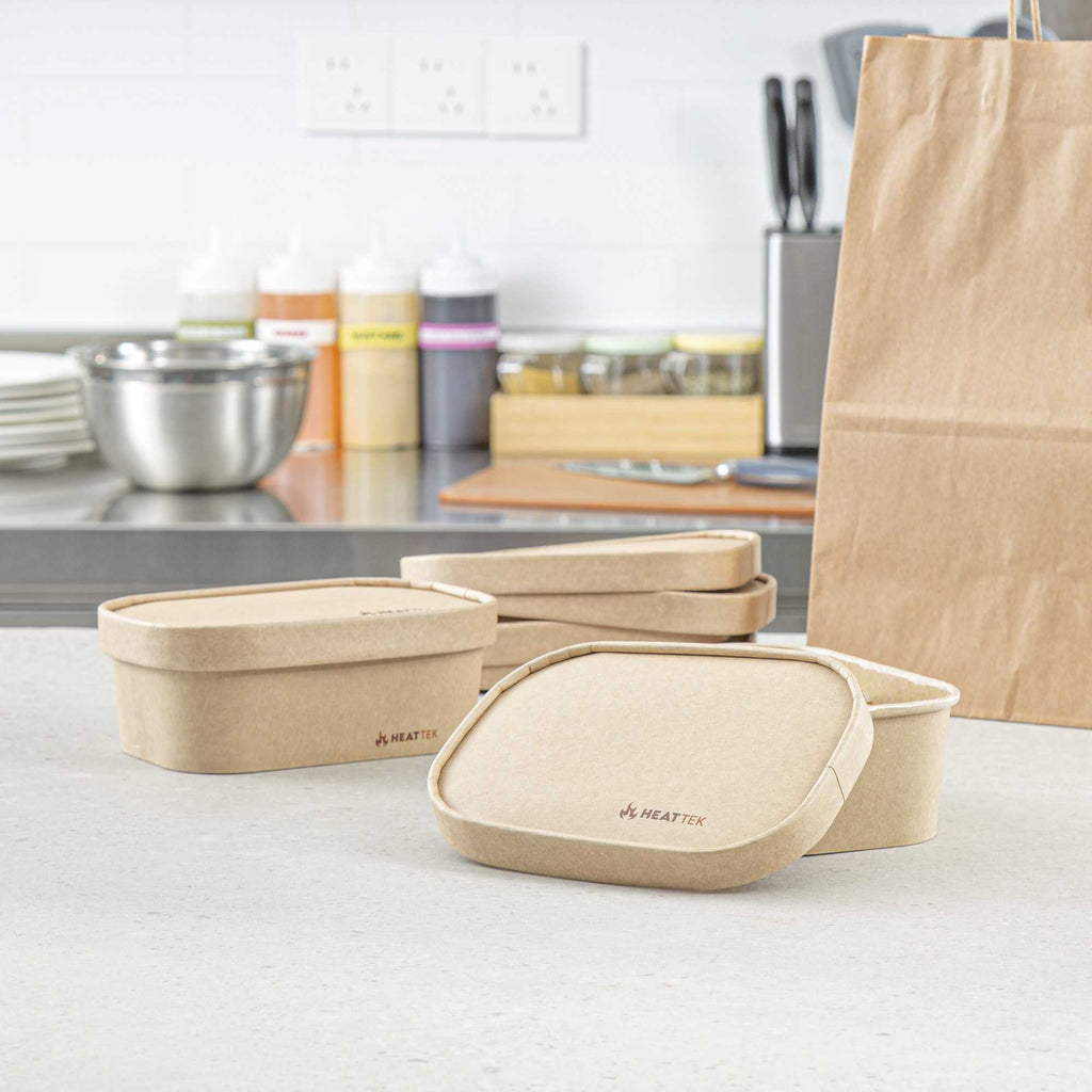 Heat Tek Oval Kraft Paper Lid - Fits 17, 20, 25 and 34 oz Serving Container - 25 count box