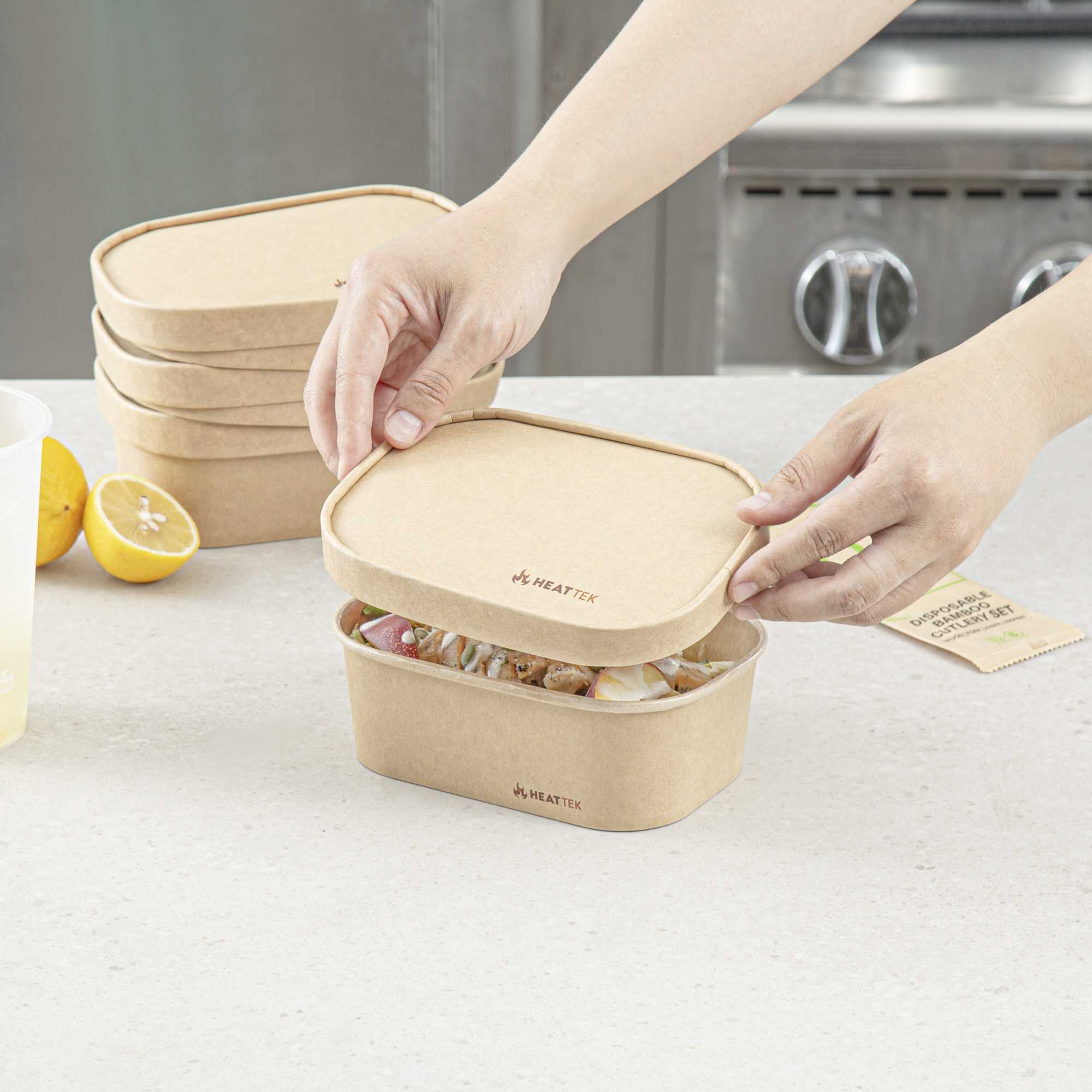 Heat Tek Oval Kraft Paper Lid - Fits 17, 20, 25 and 34 oz Serving Container - 25 count box