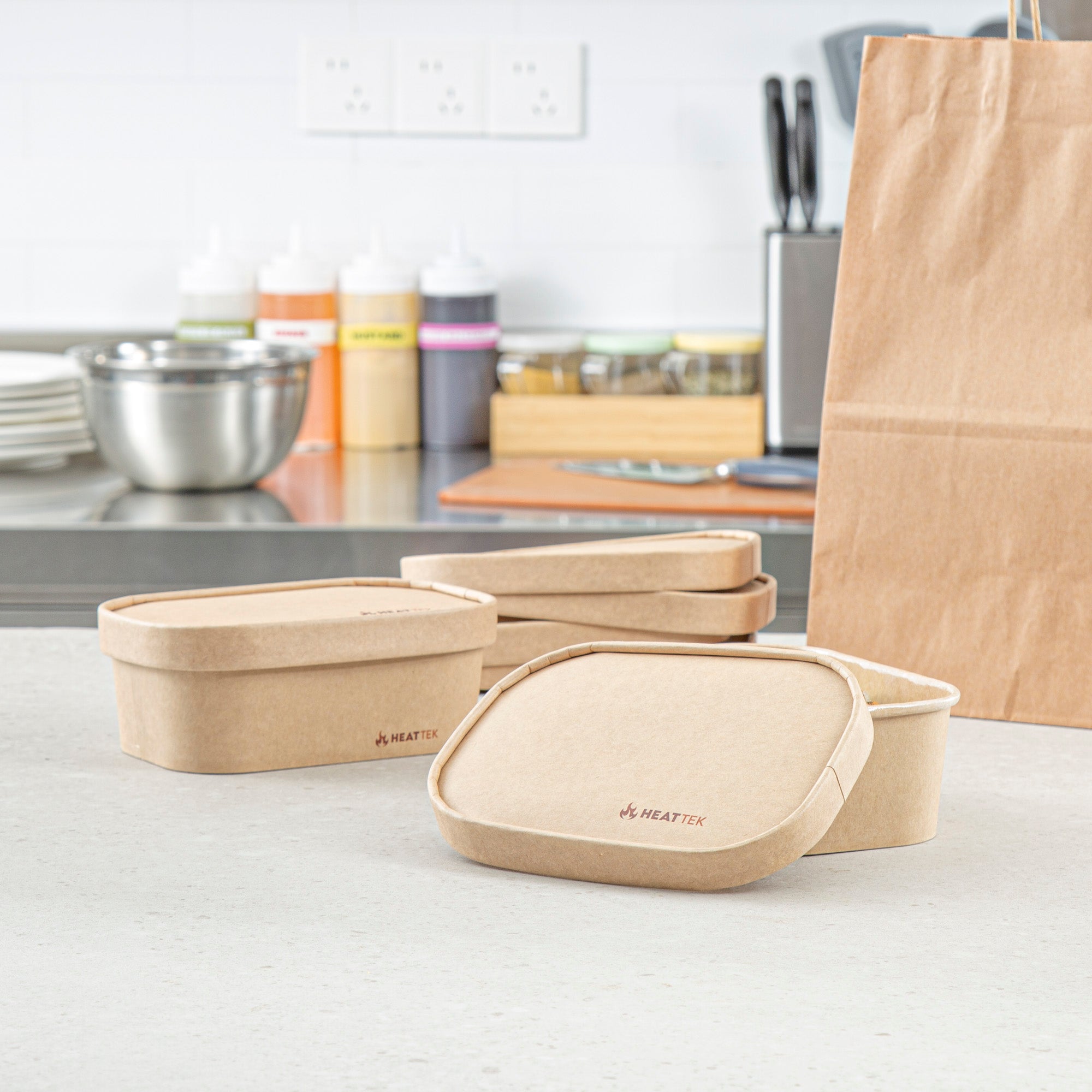 Heat Tek Oval Kraft Paper Lid - Fits 17, 20, 25 and 34 oz Serving Container- 100 count box