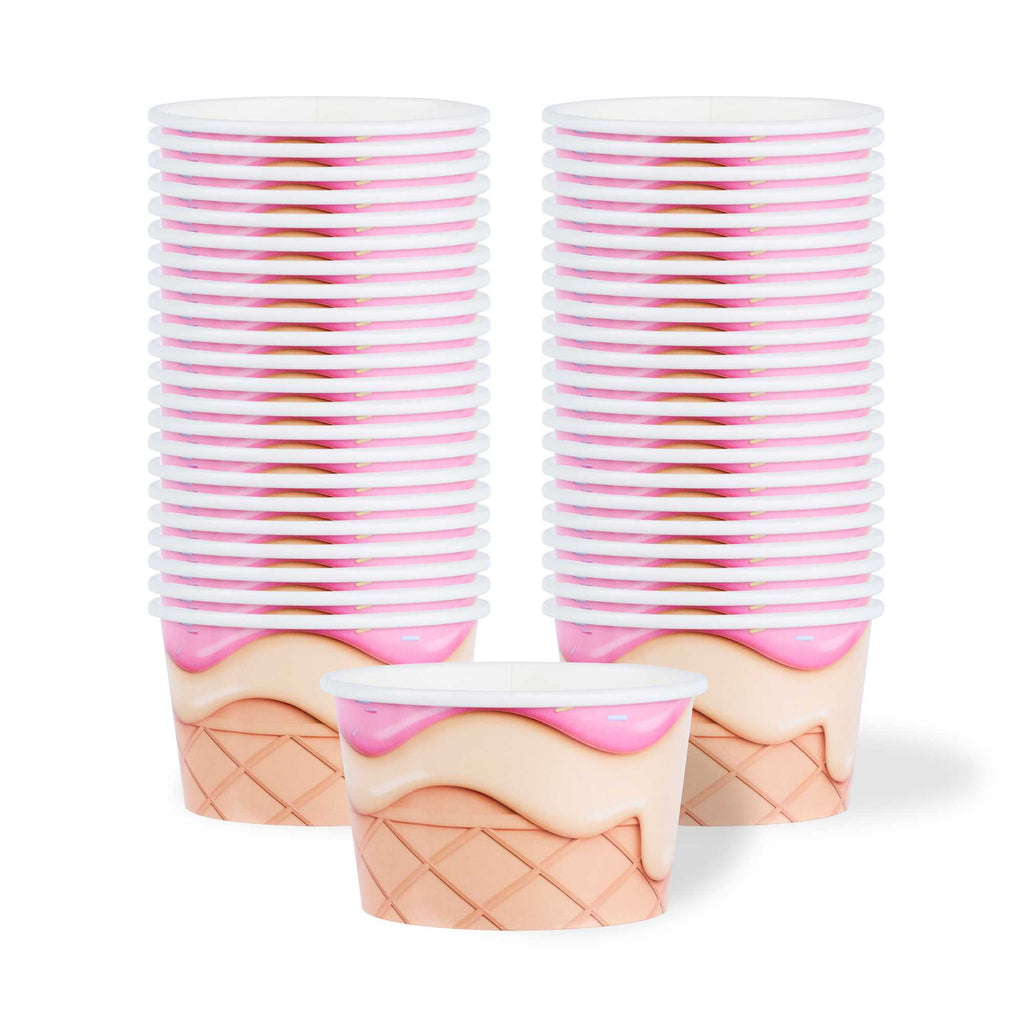 Coppetta 8 oz Round Vanilla Strawberry Swirl Paper To Go Cup - 3 3/4" x 3 3/4" x 2 1/4" - 50 count box