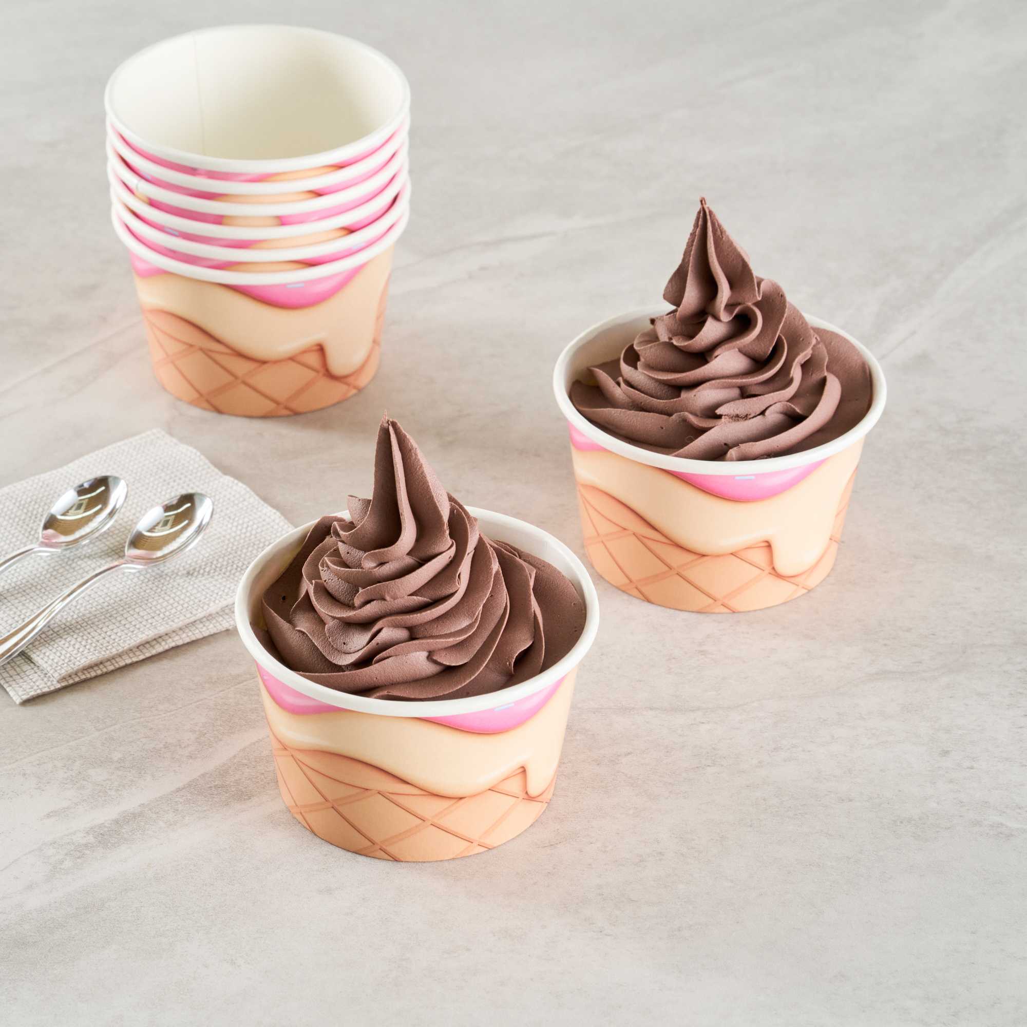 Coppetta 8 oz Round Vanilla Strawberry Swirl Paper To Go Cup - 3 3/4" x 3 3/4" x 2 1/4" - 50 count box