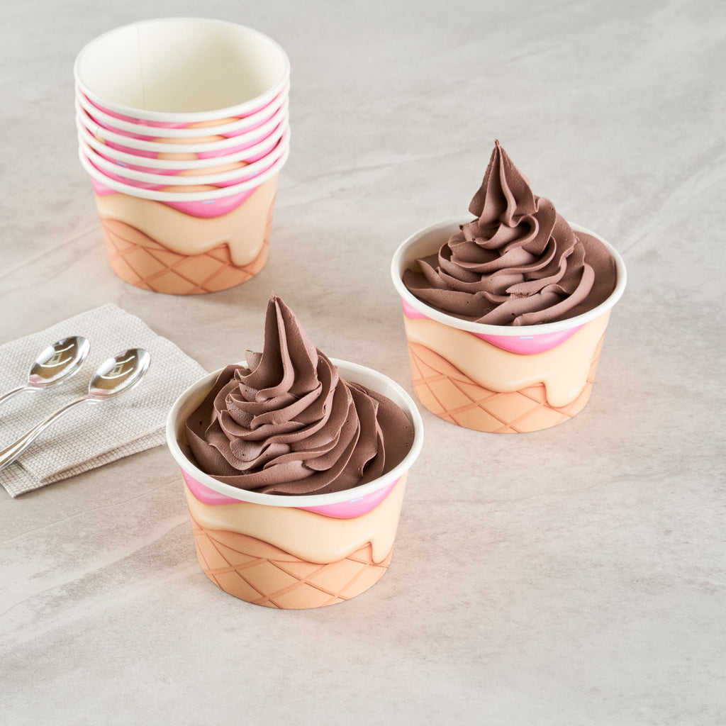 Coppetta 8 oz Round Vanilla Strawberry Swirl Paper To Go Cup - 3 3/4" x 3 3/4" x 2 1/4" - 200 count box