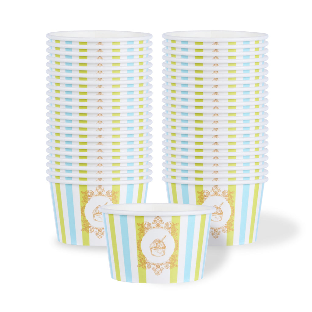 Coppetta 8 oz Round Blue And Green Stripe Paper To Go Cup - 3 3/4" x 3 3/4" x 2 1/4" - 200 count box