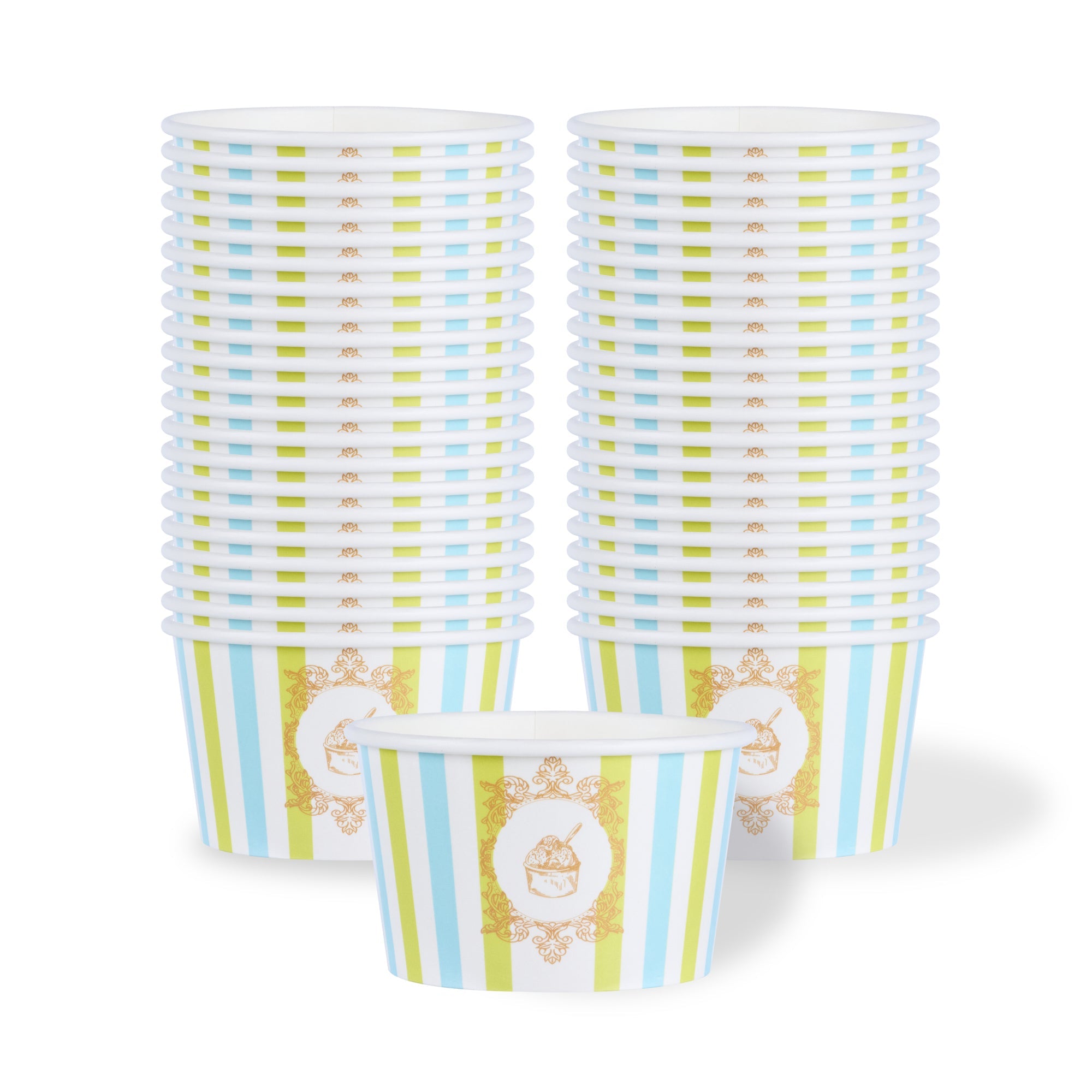 Coppetta 8 oz Round Blue And Green Stripe Paper To Go Cup - 3 3/4" x 3 3/4" x 2 1/4" - 200 count box