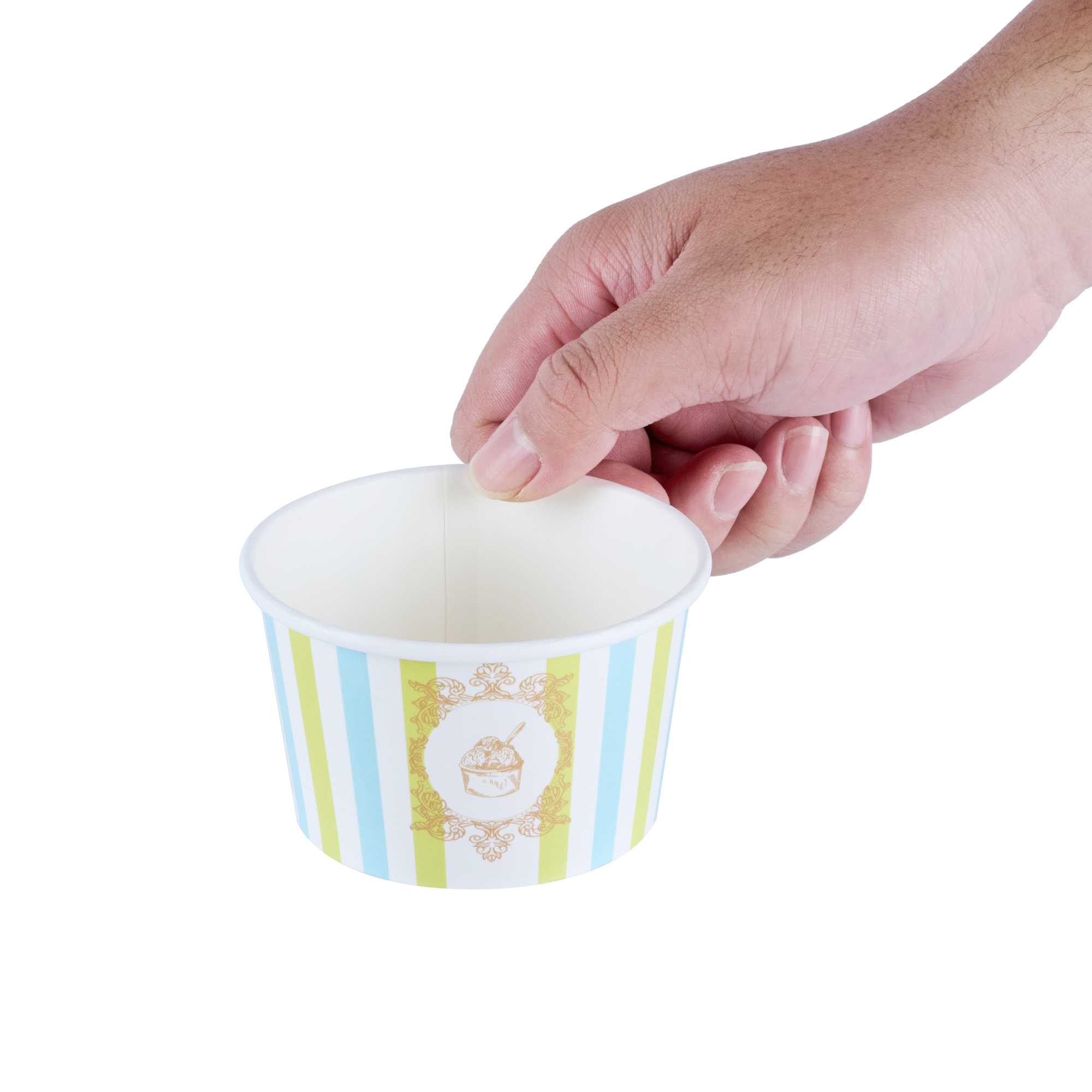 Coppetta 8 oz Round Blue And Green Stripe Paper To Go Cup - 3 3/4" x 3 3/4" x 2 1/4" - 50 count box