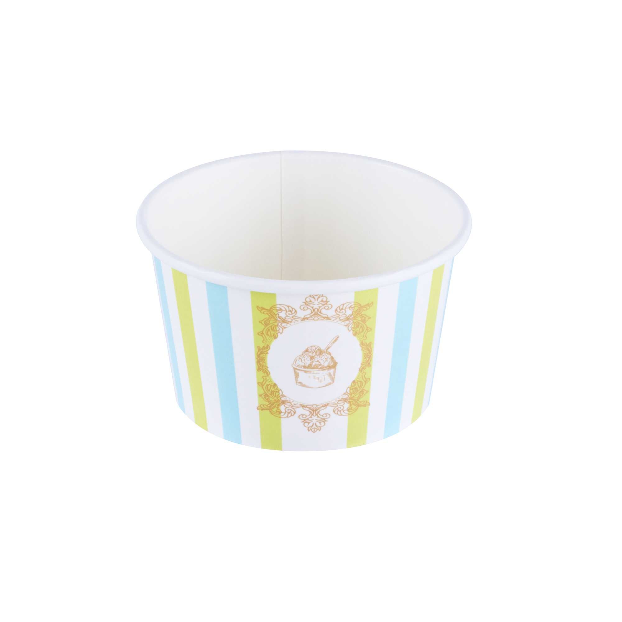 Coppetta 8 oz Round Blue And Green Stripe Paper To Go Cup - 3 3/4" x 3 3/4" x 2 1/4" - 50 count box