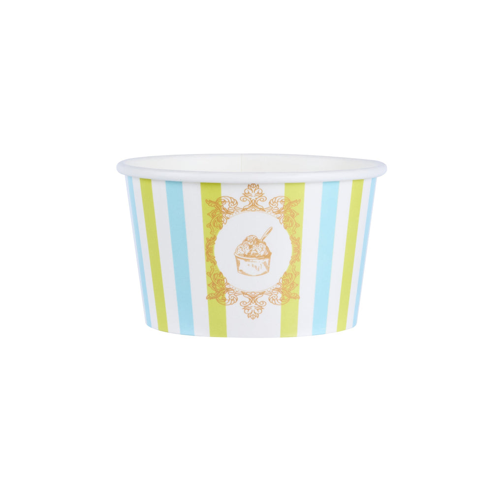 Coppetta 8 oz Round Blue And Green Stripe Paper To Go Cup - 3 3/4" x 3 3/4" x 2 1/4" - 200 count box