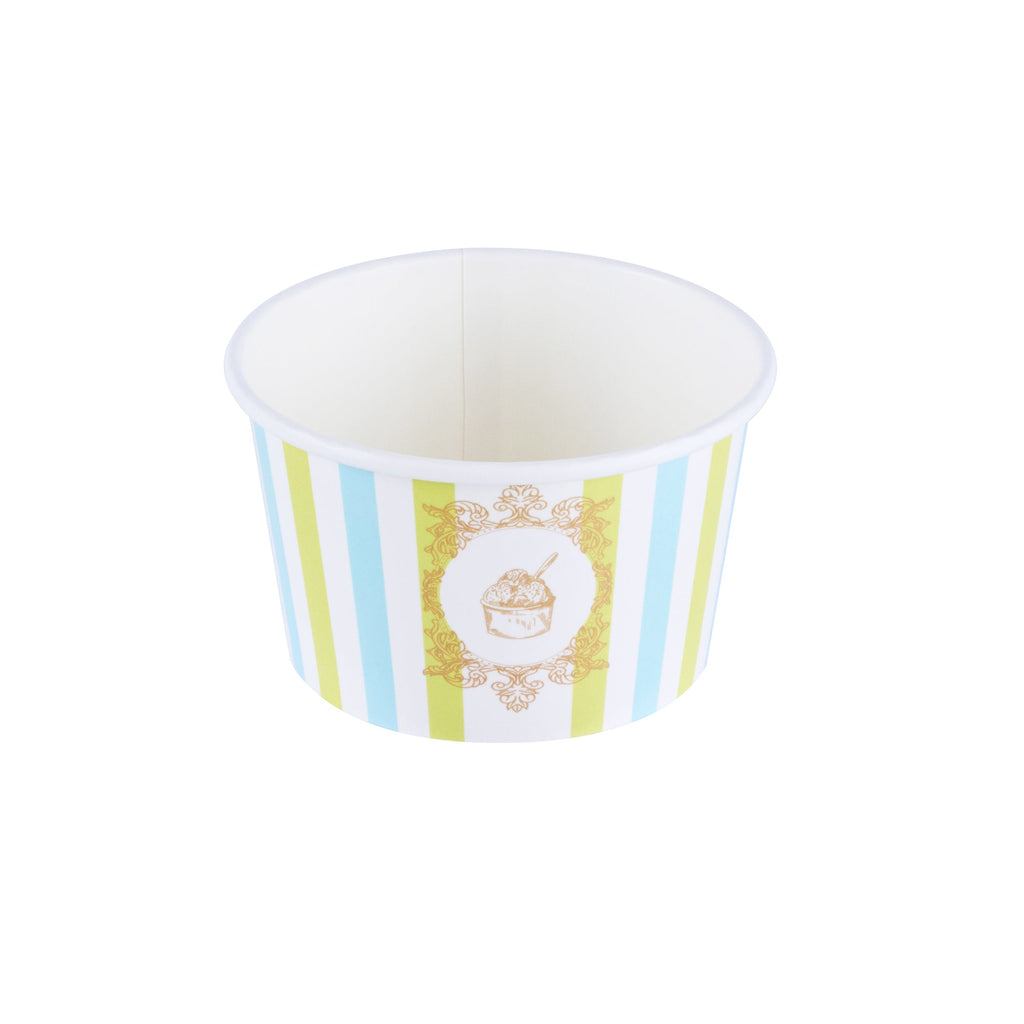 Coppetta 8 oz Round Blue And Green Stripe Paper To Go Cup - 3 3/4" x 3 3/4" x 2 1/4" - 200 count box