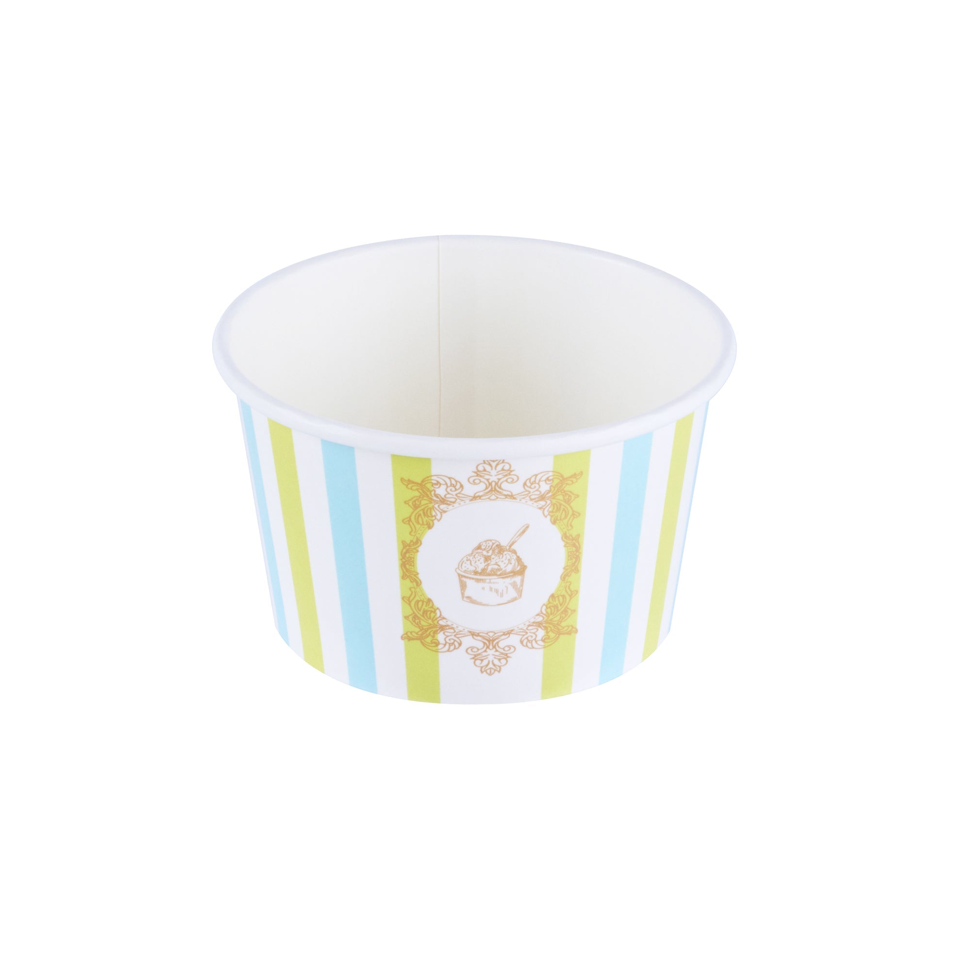 Coppetta 8 oz Round Blue And Green Stripe Paper To Go Cup - 3 3/4" x 3 3/4" x 2 1/4" - 200 count box