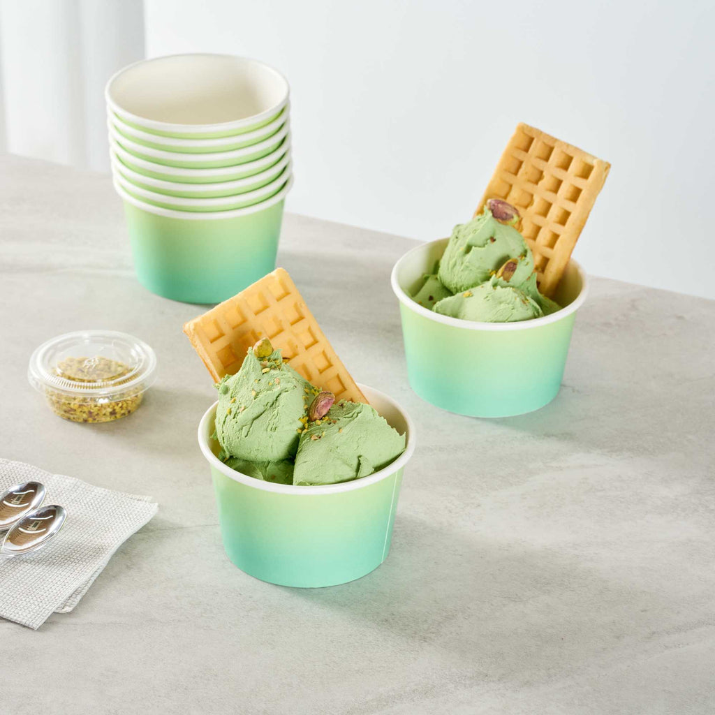 Coppetta 8 oz Round Teal And Green Ombre Paper To Go Cup - 3 3/4" x 3 3/4" x 2 1/4" - 50 count box