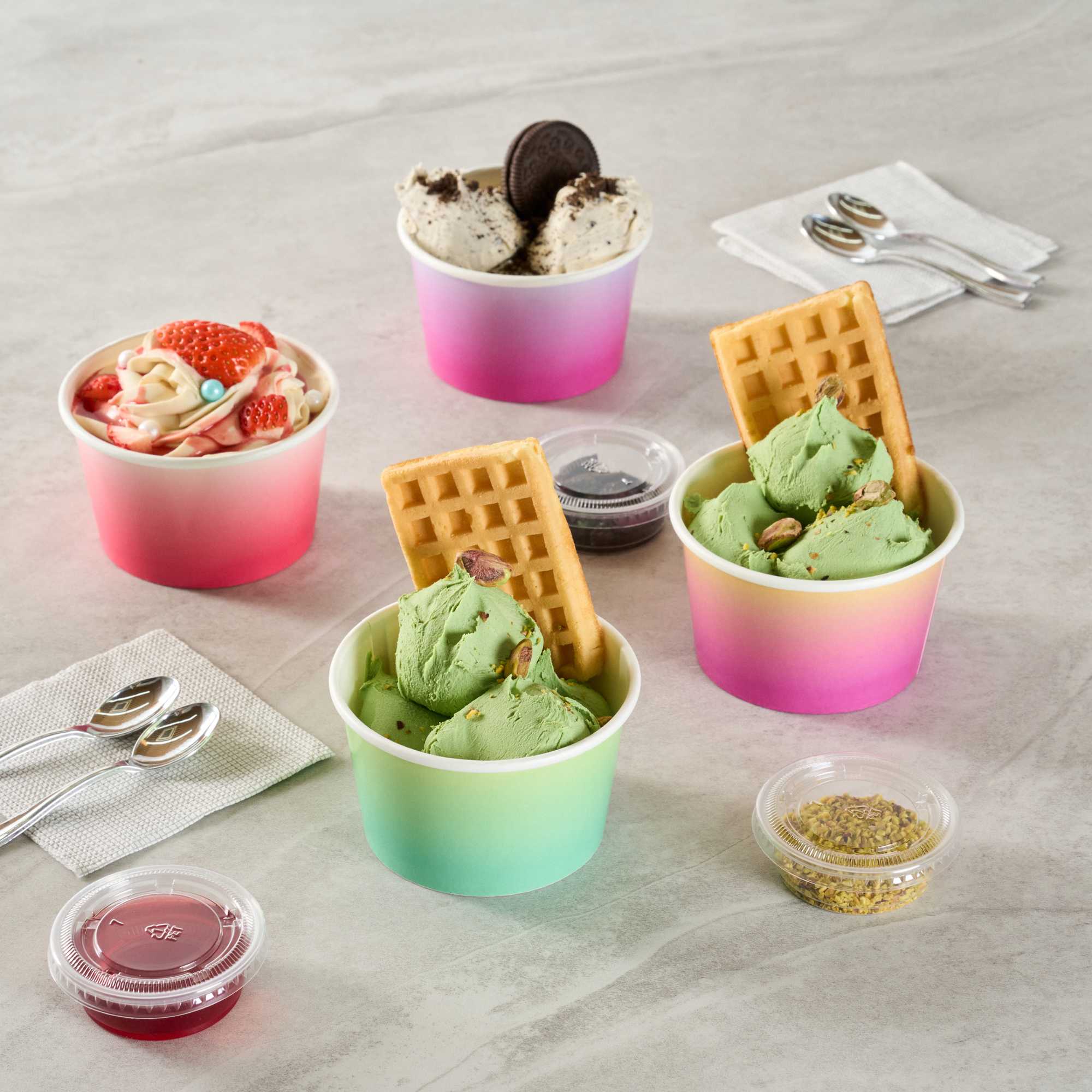 Coppetta 8 oz Round Teal And Green Ombre Paper To Go Cup - 3 3/4" x 3 3/4" x 2 1/4" - 50 count box