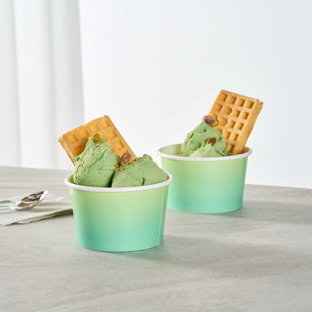 Coppetta 8 oz Round Teal And Green Ombre Paper To Go Cup - 3 3/4" x 3 3/4" x 2 1/4" - 50 count box