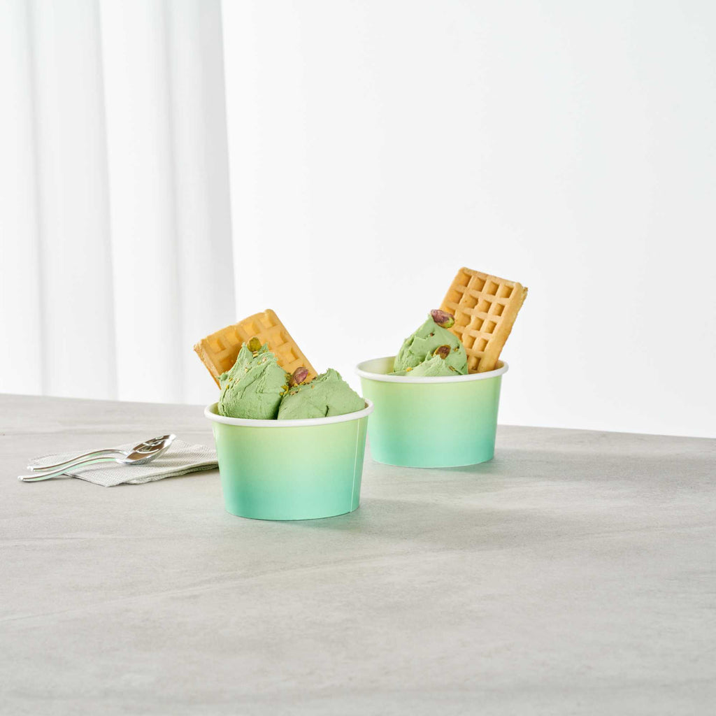 Coppetta 8 oz Round Teal And Green Ombre Paper To Go Cup - 3 3/4" x 3 3/4" x 2 1/4" - 50 count box
