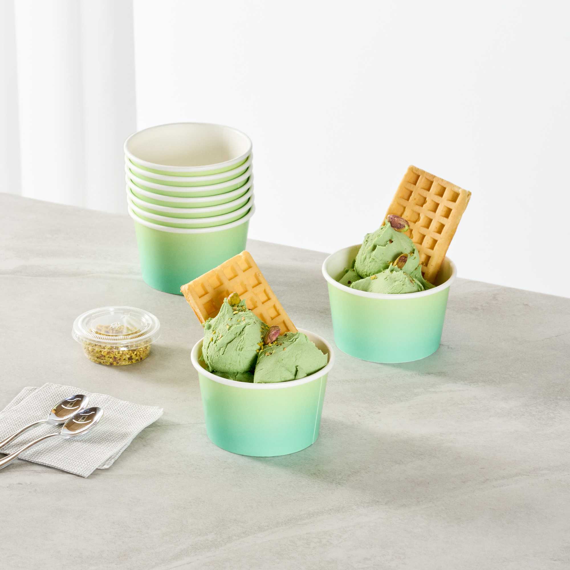 Coppetta 8 oz Round Teal And Green Ombre Paper To Go Cup - 3 3/4" x 3 3/4" x 2 1/4" - 50 count box