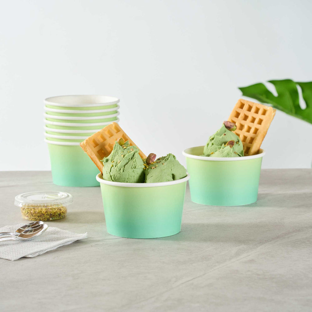 Coppetta 8 oz Round Teal And Green Ombre Paper To Go Cup - 3 3/4" x 3 3/4" x 2 1/4" - 50 count box