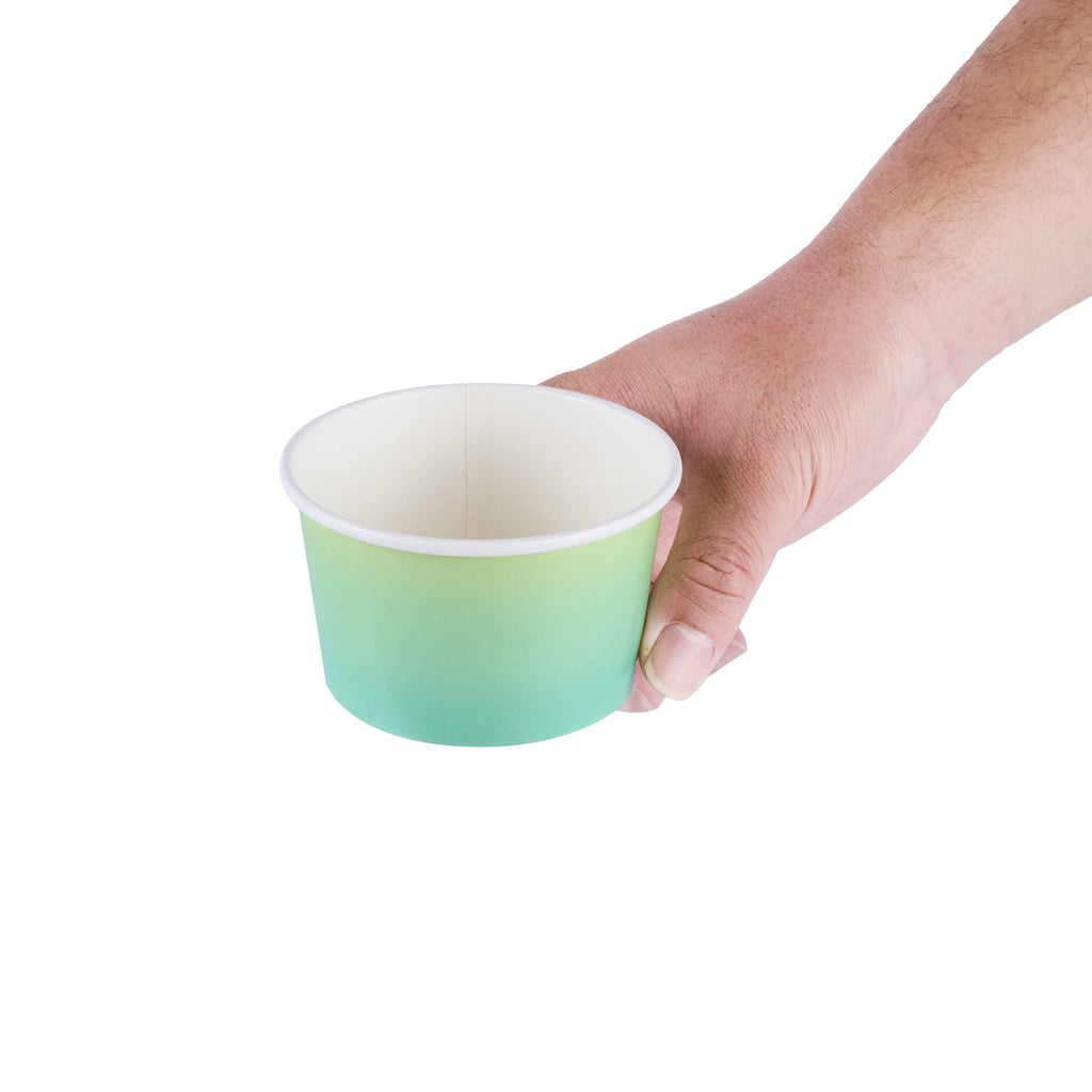 Coppetta 8 oz Round Teal And Green Ombre Paper To Go Cup - 3 3/4" x 3 3/4" x 2 1/4" - 200 count box