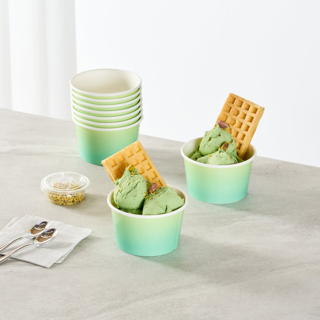 Coppetta 8 oz Round Teal And Green Ombre Paper To Go Cup - 3 3/4" x 3 3/4" x 2 1/4" - 200 count box