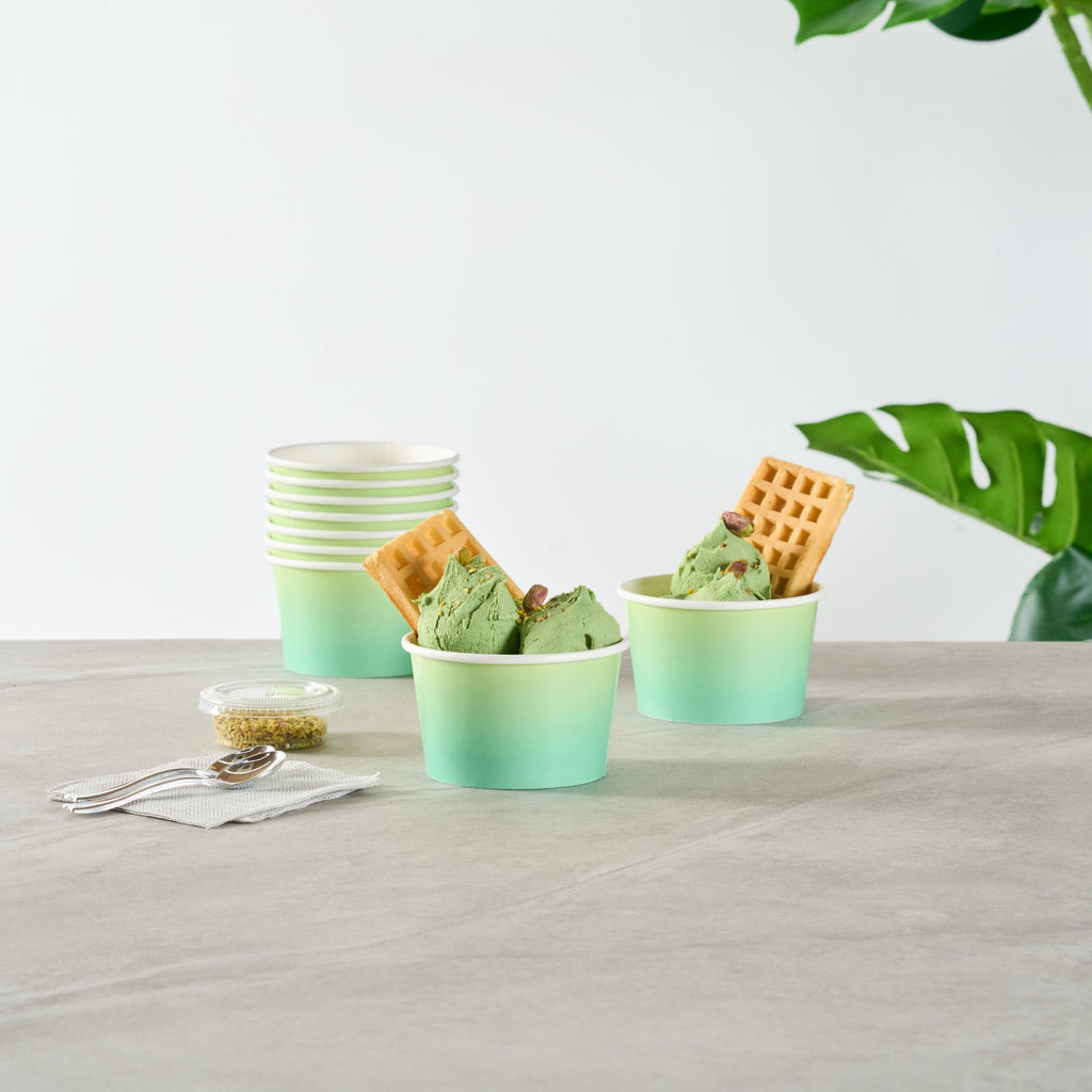 Coppetta 8 oz Round Teal And Green Ombre Paper To Go Cup - 3 3/4" x 3 3/4" x 2 1/4" - 200 count box