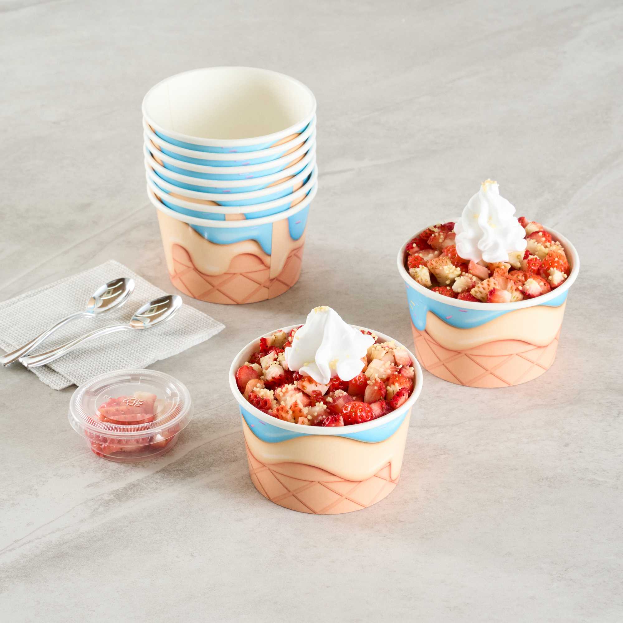 Coppetta 8 oz Round Frosty Delight Paper To Go Cup - 3 3/4" x 3 3/4" x 2 1/4" - 50 count box