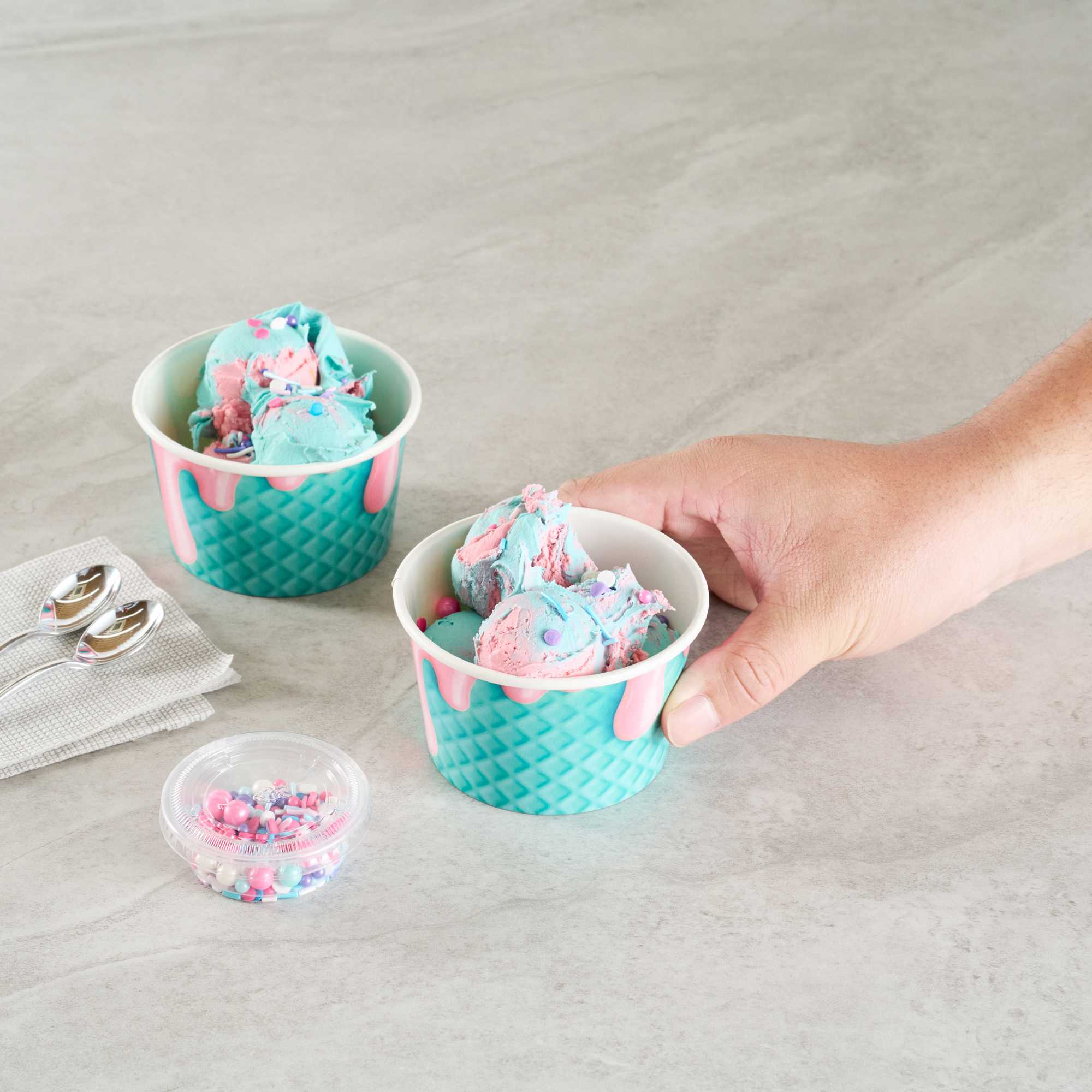 Coppetta 8 oz Round Bubblegum Splash Paper To Go Cup - 3 3/4" x 3 3/4" x 2 1/4" - 50 count box