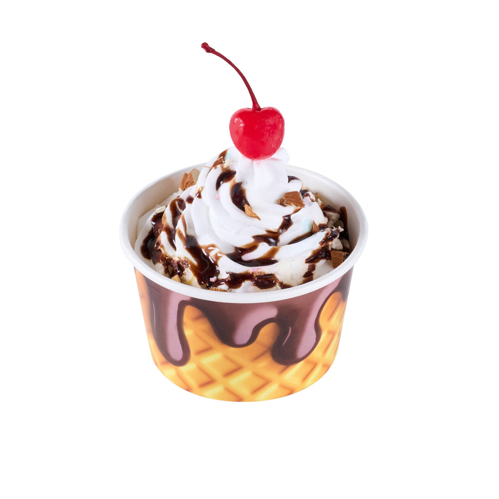 Coppetta 8 oz Round Chocolate Drizzle Paper To Go Cup - 3 3/4" x 3 3/4" x 2 1/4" - 200 count box