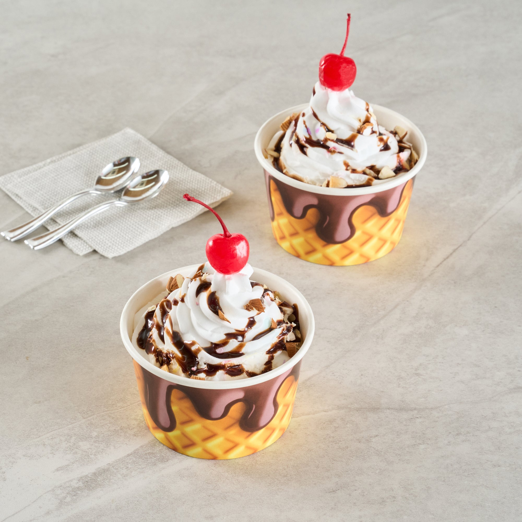 Coppetta 8 oz Round Chocolate Drizzle Paper To Go Cup - 3 3/4" x 3 3/4" x 2 1/4" - 200 count box
