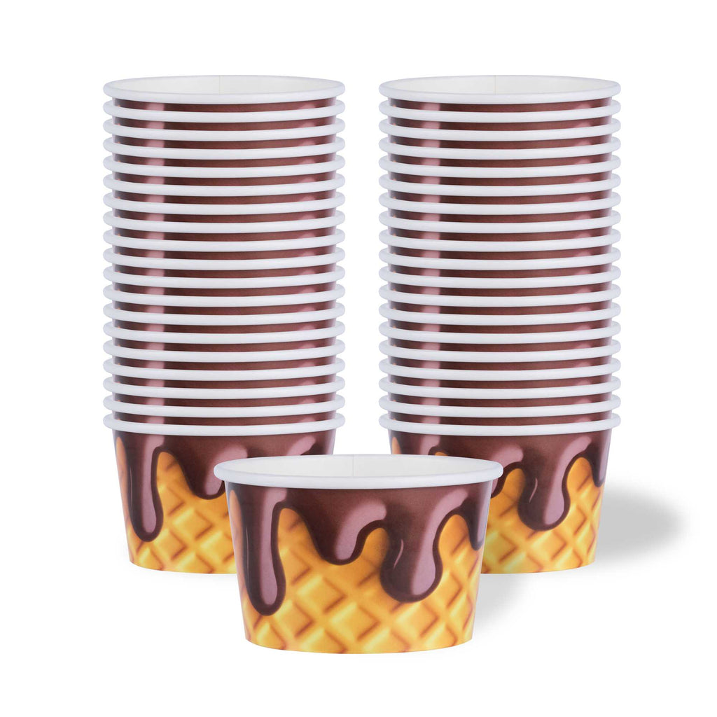 Coppetta 8 oz Round Chocolate Drizzle Paper To Go Cup - 3 3/4" x 3 3/4" x 2 1/4" - 50 count box