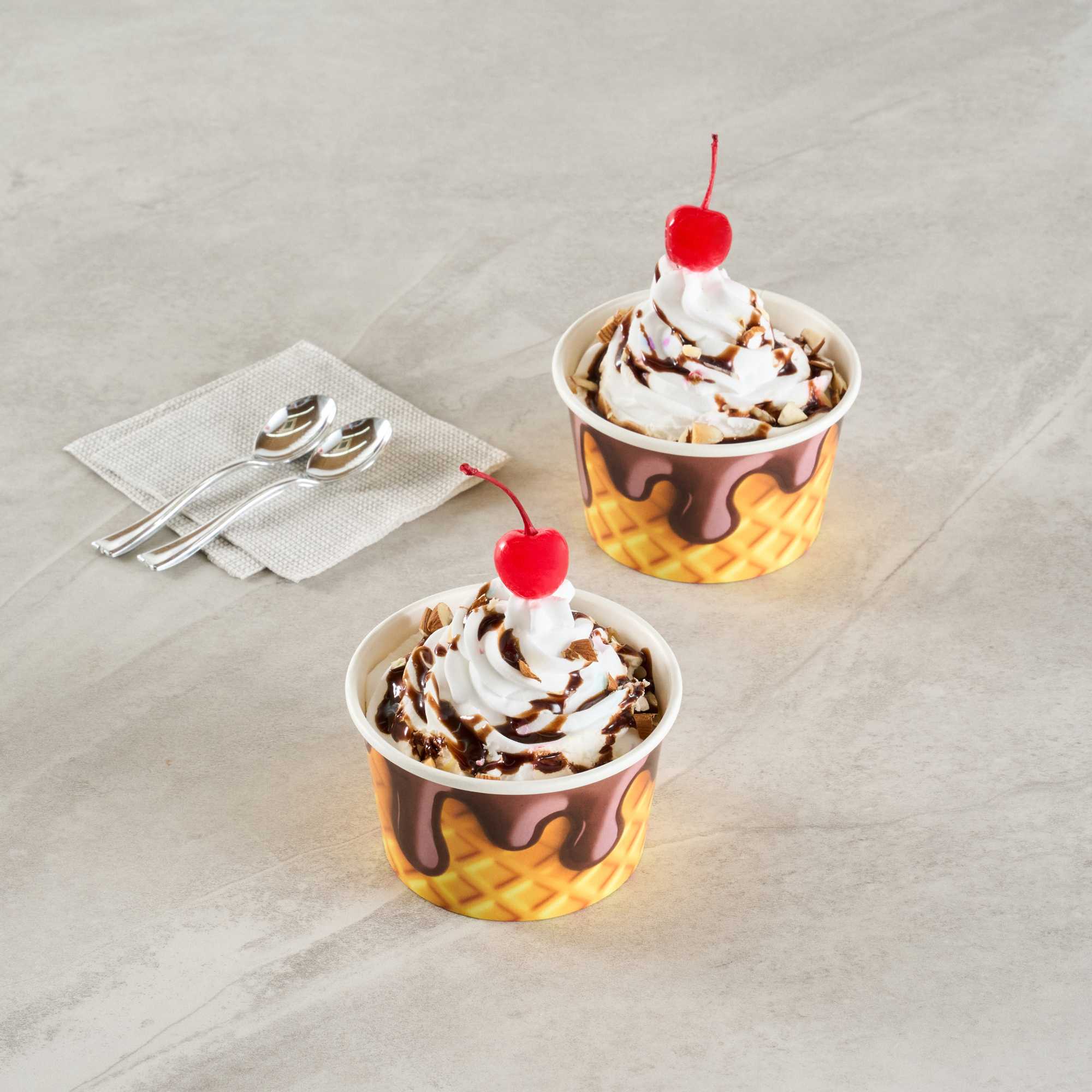Coppetta 8 oz Round Chocolate Drizzle Paper To Go Cup - 3 3/4" x 3 3/4" x 2 1/4" - 50 count box
