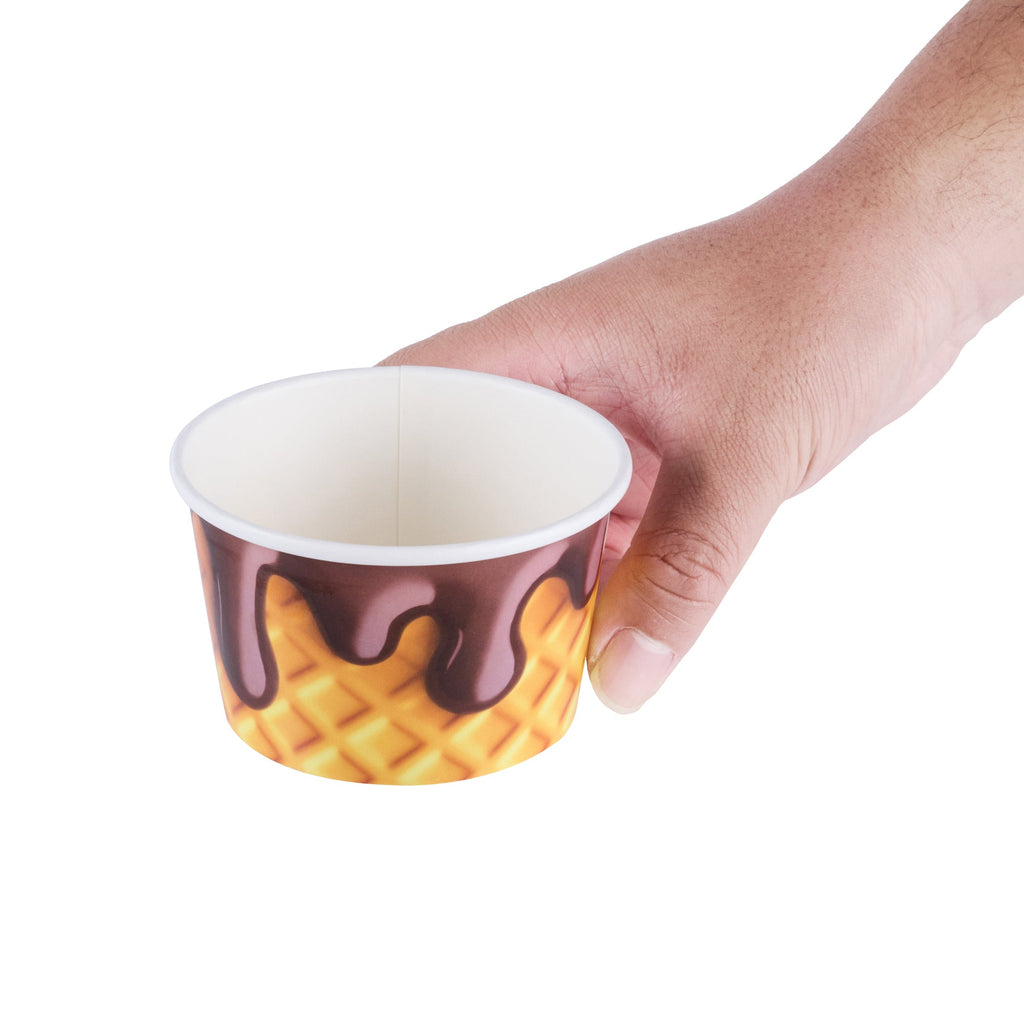 Coppetta 8 oz Round Chocolate Drizzle Paper To Go Cup - 3 3/4" x 3 3/4" x 2 1/4" - 200 count box