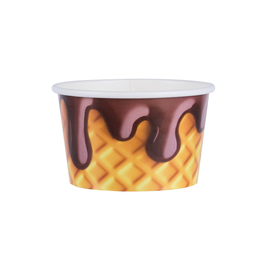 Coppetta 8 oz Round Chocolate Drizzle Paper To Go Cup - 3 3/4" x 3 3/4" x 2 1/4" - 200 count box