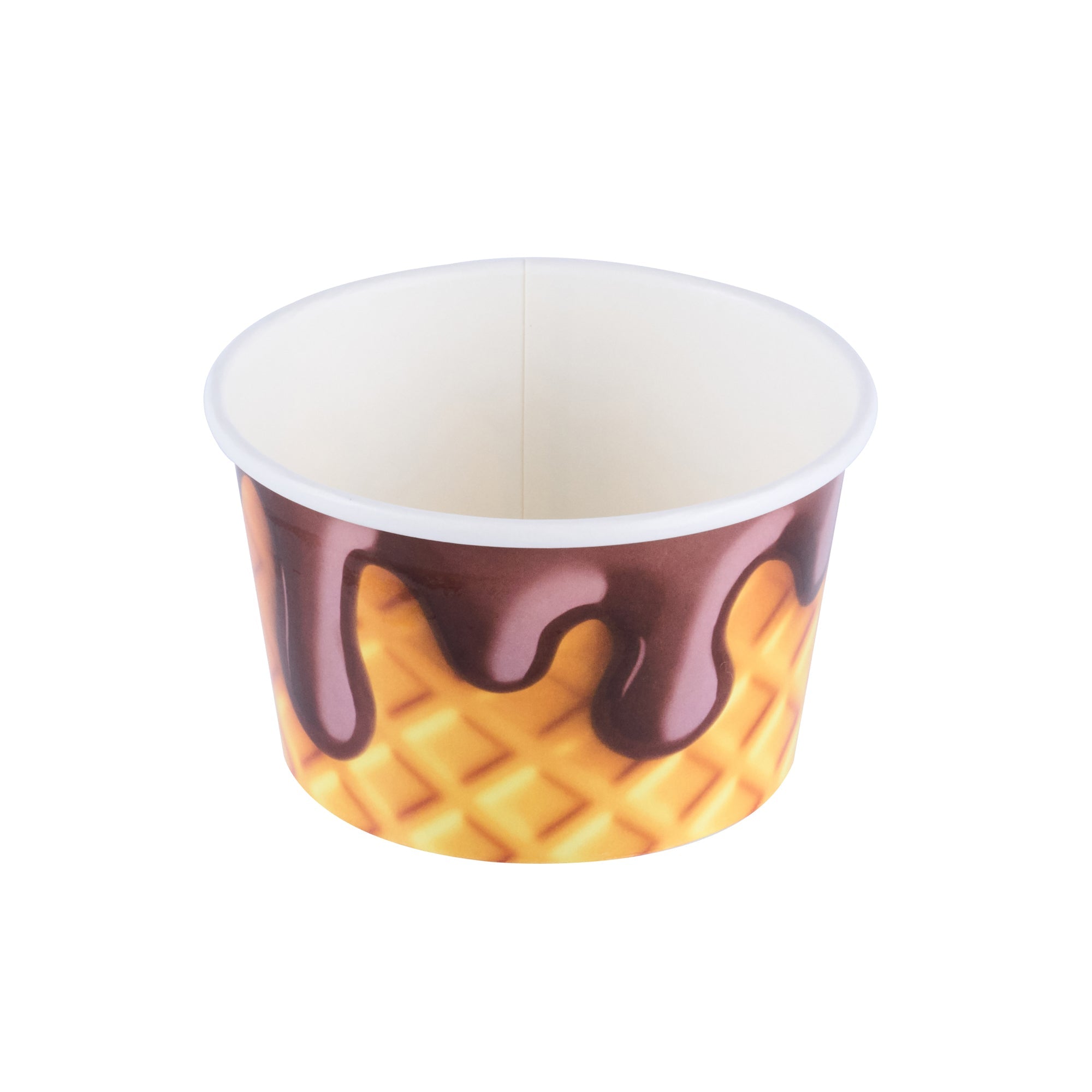 Coppetta 8 oz Round Chocolate Drizzle Paper To Go Cup - 3 3/4" x 3 3/4" x 2 1/4" - 200 count box