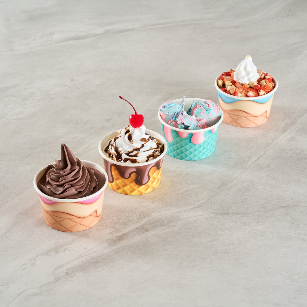 Coppetta 8 oz Round Chocolate Drizzle Paper To Go Cup - 3 3/4" x 3 3/4" x 2 1/4" - 200 count box