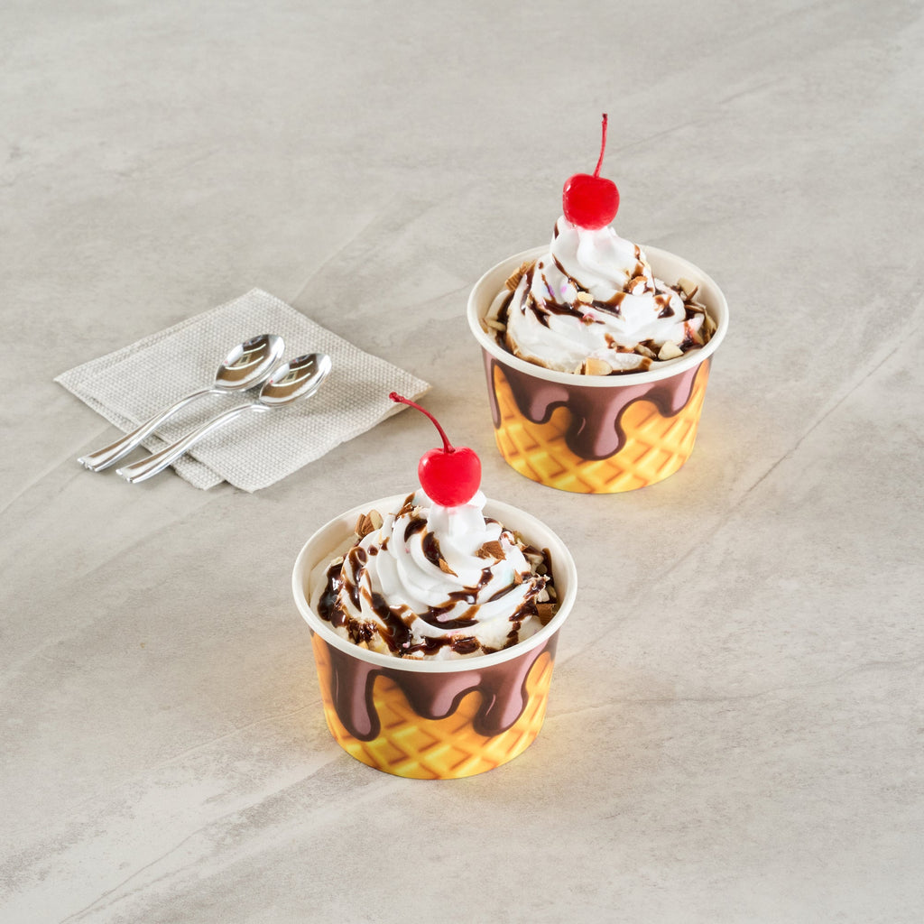 Coppetta 8 oz Round Chocolate Drizzle Paper To Go Cup - 3 3/4" x 3 3/4" x 2 1/4" - 200 count box